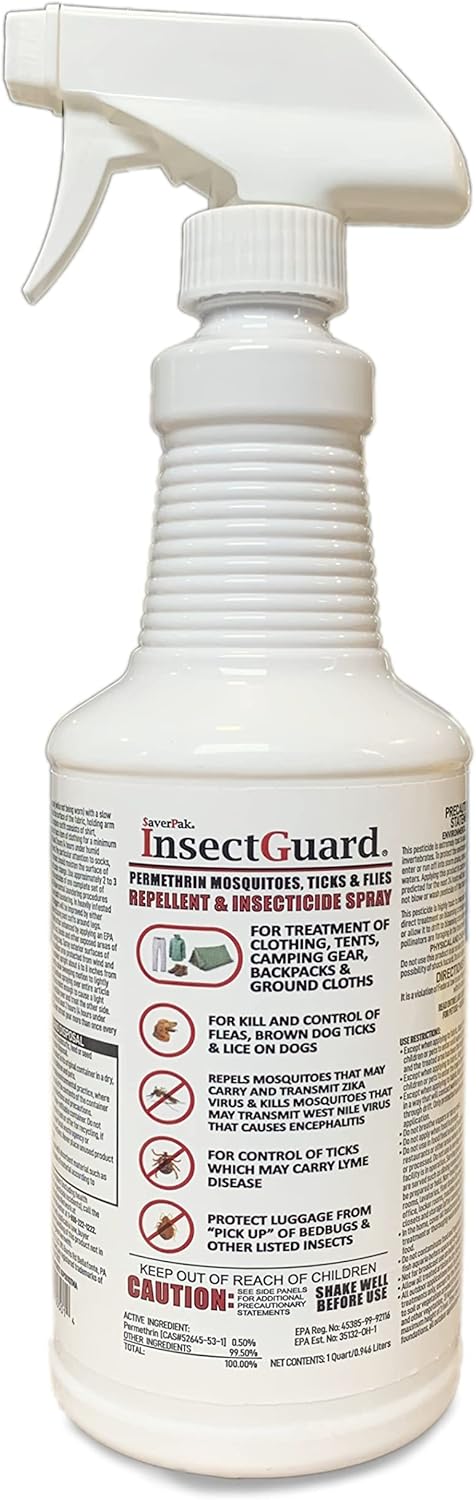 InsectGuard Permethrin Mosquitoes, Ticks and Flies Repellent & Insecticide Spray Quart (32oz)