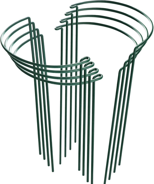 HiGift 8 Pack Plant Support Stakes, Half Round Metal Garden Plant Stake Indoor Peony Cages and Supports, Green Plant Support Ring Border for Tomato,Hydrangea,Flower Outdoor (10" Wide x 15.8" High)