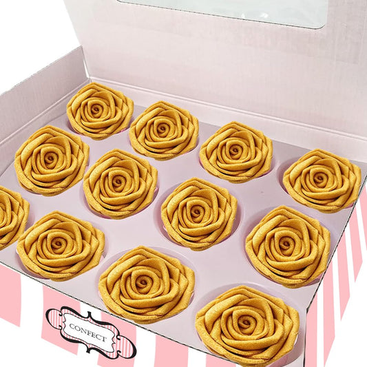 Confect Metallic Edible Rose Topper – Gold Roses for Cake, Cupcake & Doughnut Decoration – Pack of 12 Edible Floral Toppers- Vegan, Gluten-Free, Nut-Free, Soy-Free, Dairy-Free, Palm Oil-Free