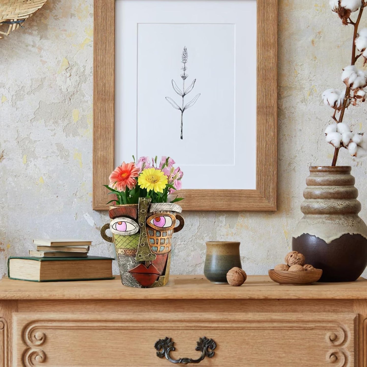 Generic New Picassos Abstract Beauty Face Flower Pot, Colorful Abstract Head Plant Pots, Interesting Decorative Flower Resin Flower Pot, Unique Flower Pots for Home Art Decoration (3.7in-A)