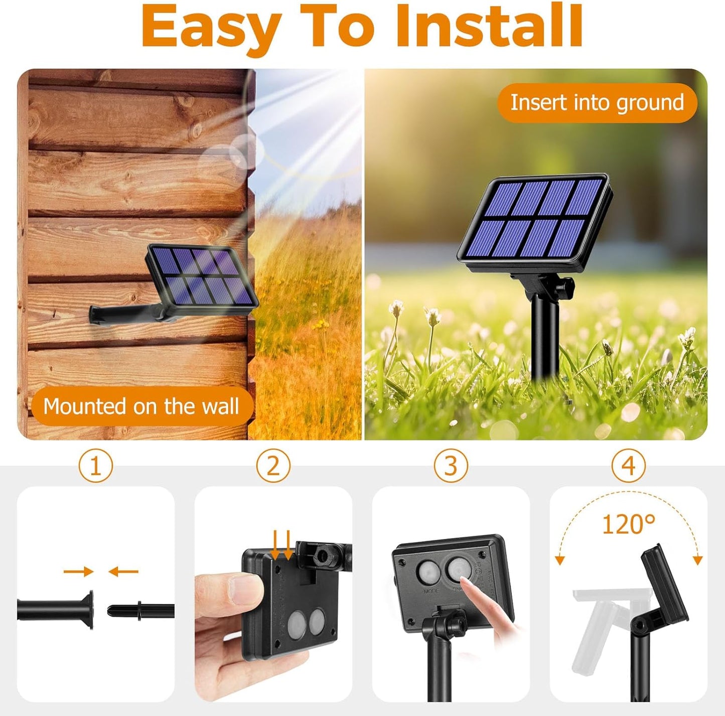 btfarm Solar Halloween String Lights Outdoor, 80LED 33FT Orange Purple Solar Fairy Lights Outside Waterproof, 8 Modes Solar Powered Twinkle Lights for Tree Garden Patio Halloween Party Decorations