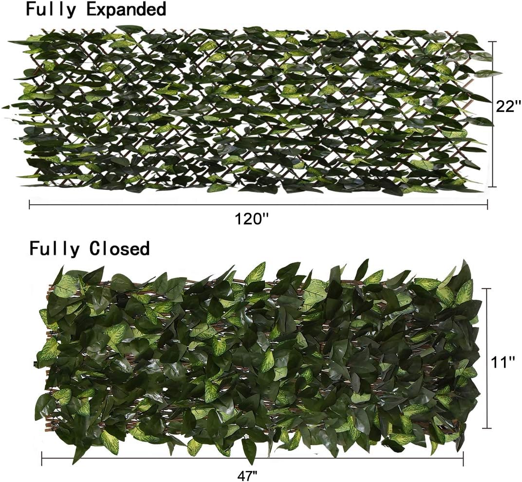 Expandable Faux Ivy Fence,Artificial Privacy Screen Decor for Outdoor Wall, Balcony and Patio, Single Sided Leaves (Green,2)