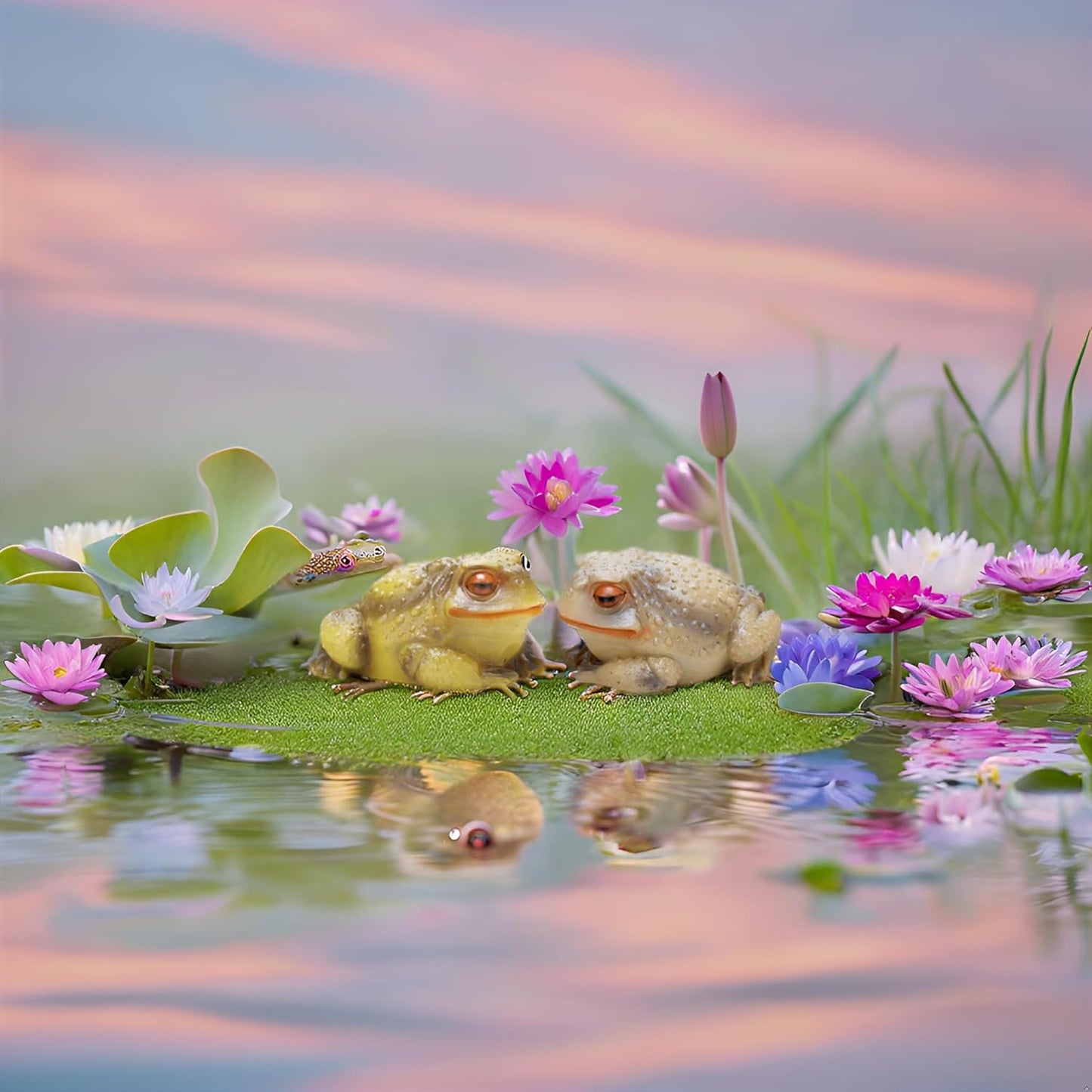 2pcs Frog and Toad Garden Statues - Outdoor Yard Art Decor Figurines - Decorative Frog Figurine for Garden, Patio, Lawn