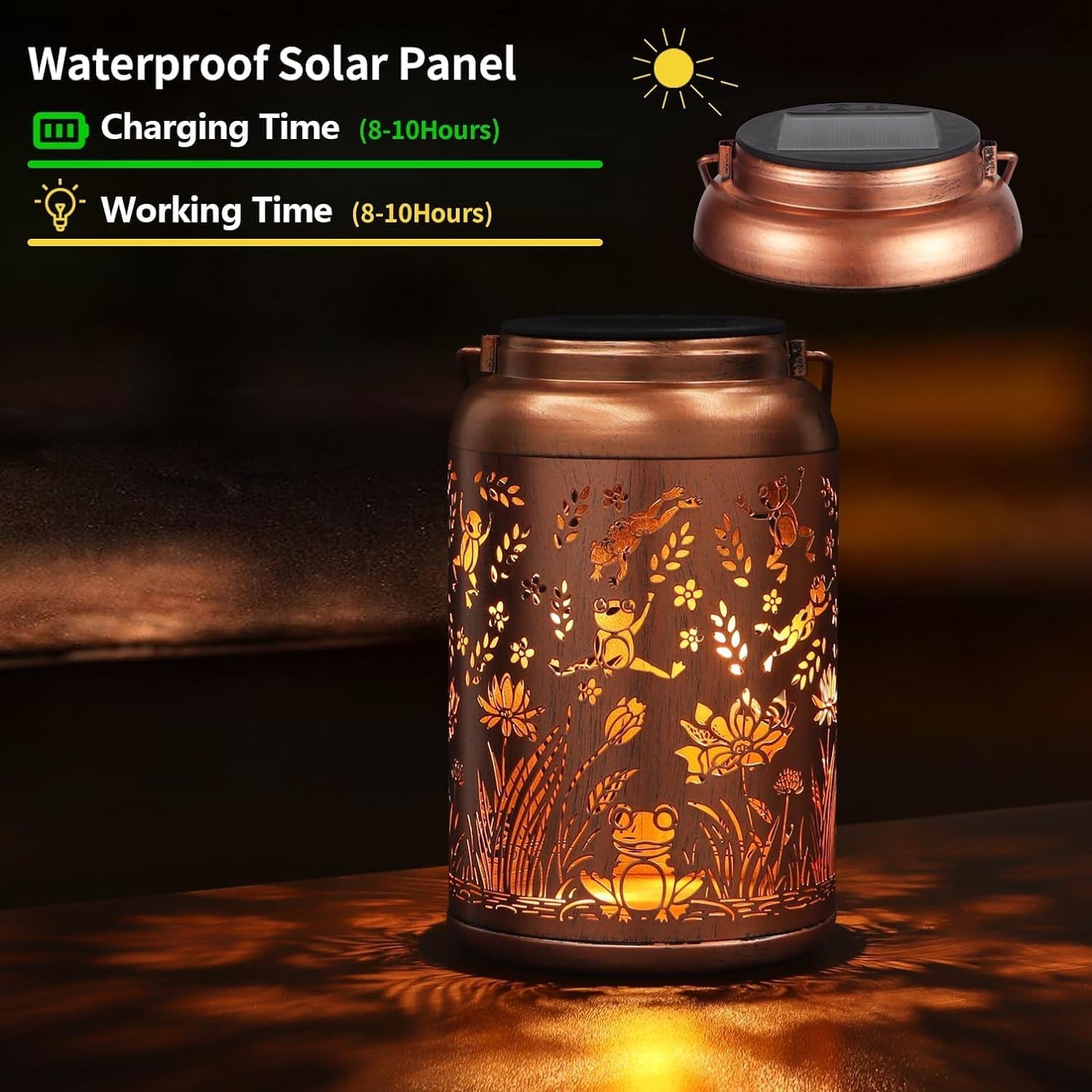 2 Pack Solar Lanterns Outdoor Waterproof, Frog Garden Decor Gifts for Women Mom Grandma Hanging Solar Lights Metal Solar Decoration Outside for Yard, Patio, Lawn, Pathway