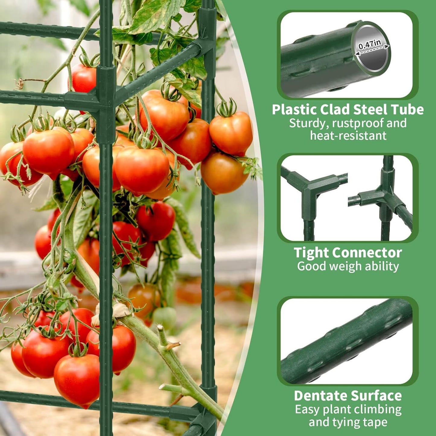 3 Pack 48" Tomato Cage for Garden, Heavy Duty Adjustable Plastic Coated Steel Pipe Tomato Stakes Trellis Plant Cages for Vegetable, Fruit, Flower, Rose Vine Climbing Plants