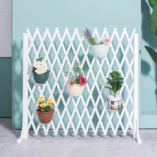 Expandable Wooden Lattice Fence - Retractable Garden Trellis Panel for Climbing Plants, Freestanding Pet Screen, No-Dig Vertical Rack, White, 82.67x35.4in