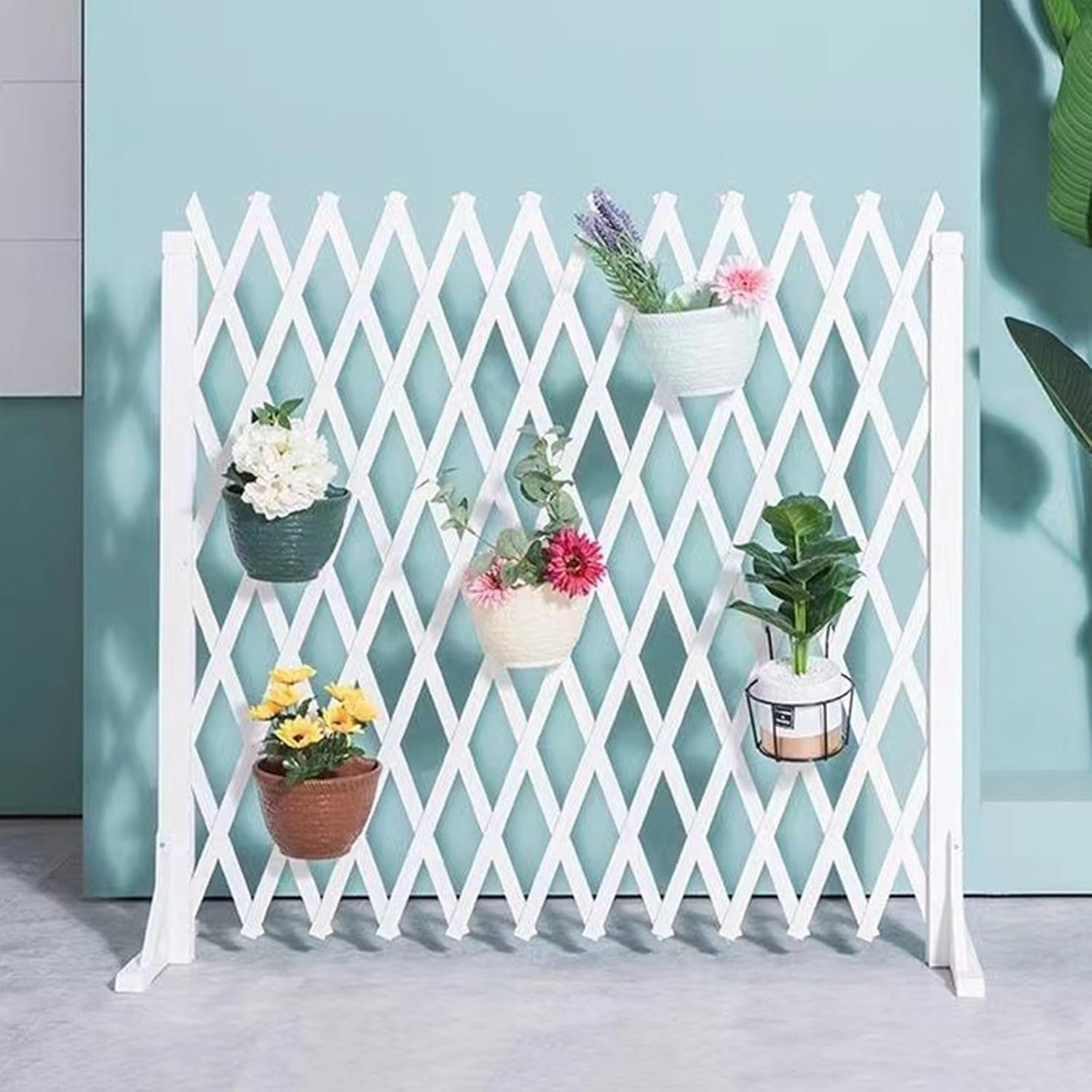 Expandable Wooden Lattice Fence Panel - Retractable Garden Trellis for Climbing Plants, Freestanding No-Dig Fencing Screen, White, 82.67"x47.24" - Perfect for Pets and Outdoor Spaces