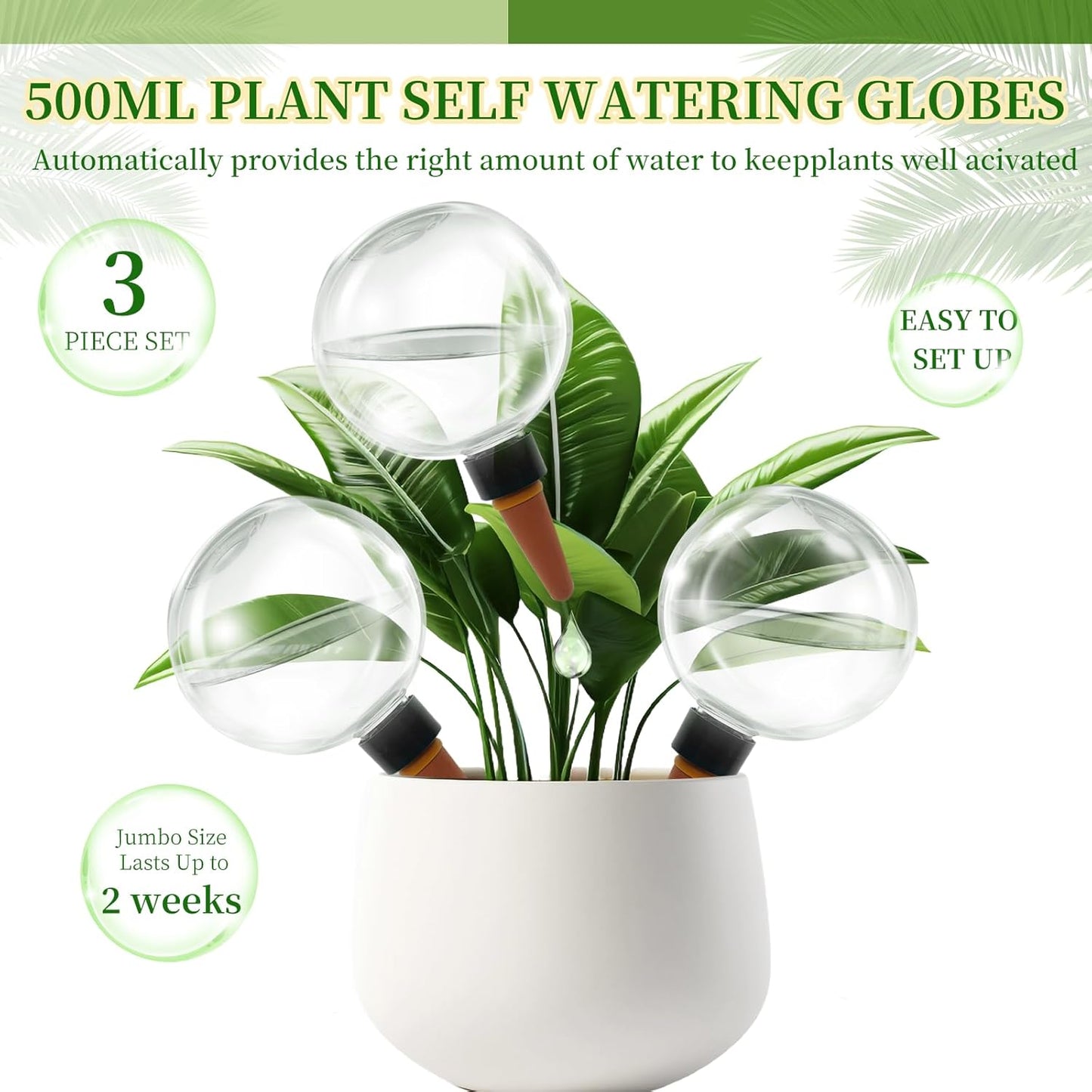3 Pcs Self Watering Globes for Indoor Plants Automatic Watering Planter Insert 17.5 oz Watering Bulbs with Slow Release Control Water Dripper for Plants