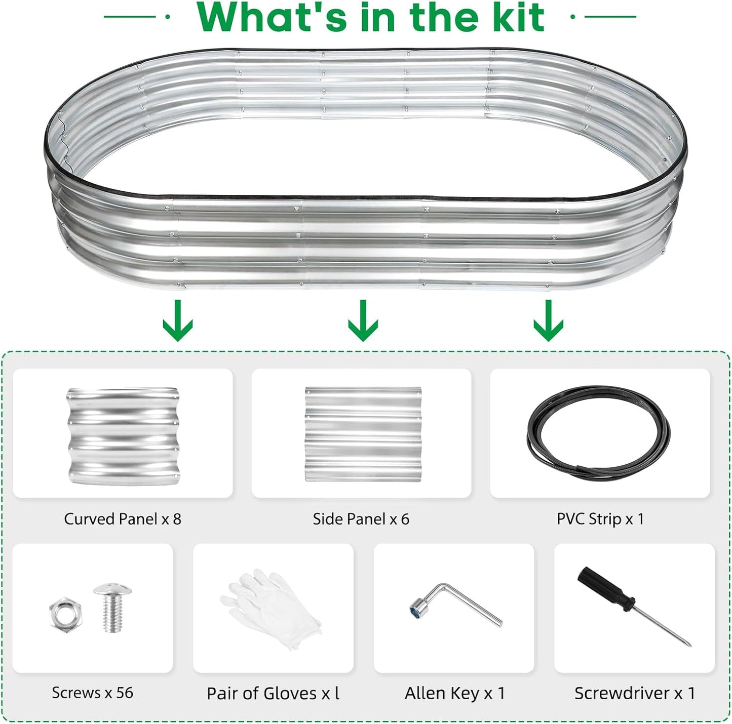 JERIA 6×3×1ft Oval Raised Garden Bed,Galvanized Raised Garden Bed Kit Outdoor Metal Gardening Planter Box for Vegetable, Fruits, Flower，Herbs