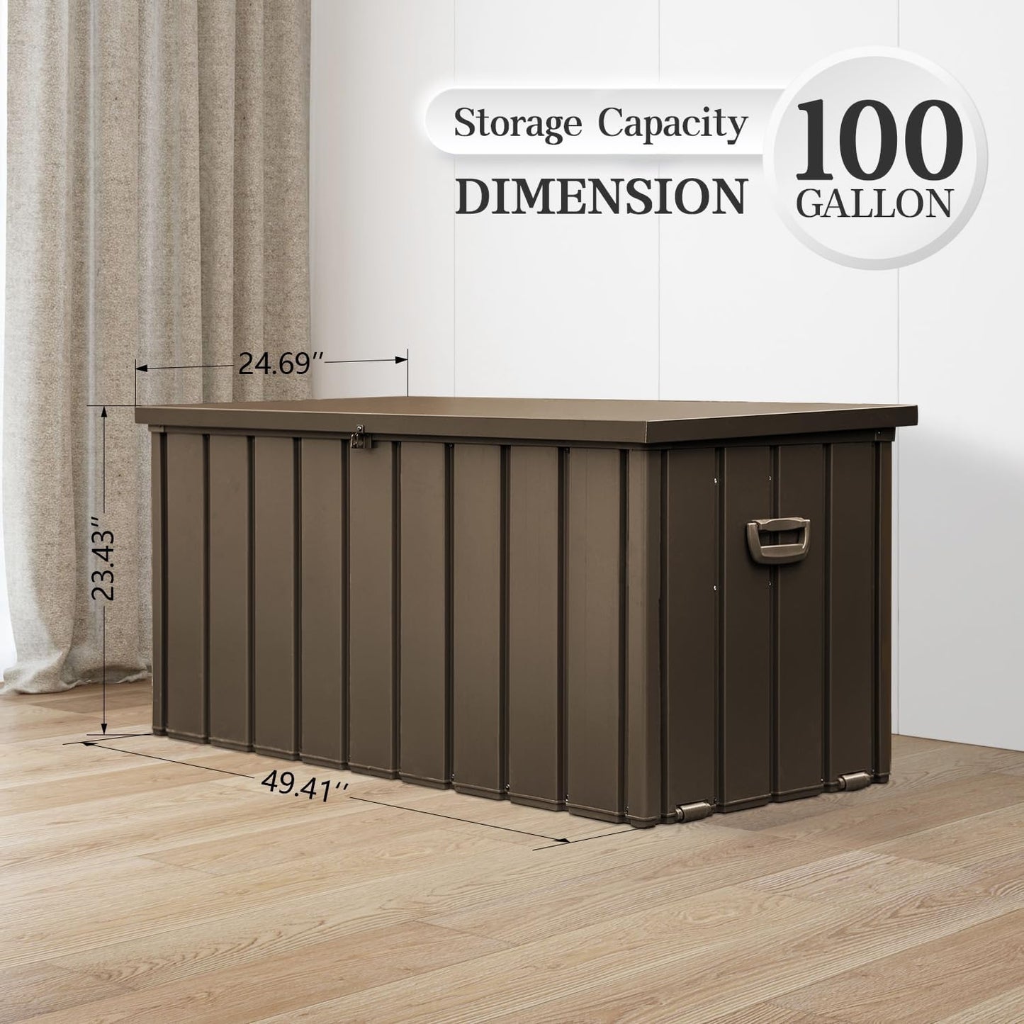 Domi 100-Gallon Outdoor Storage Box – Waterproof, Lockable Storage Cabinet for Patio Furniture, Garden Tools & Pool Supplies – Large Metal Storage for Cushions, Toys & More