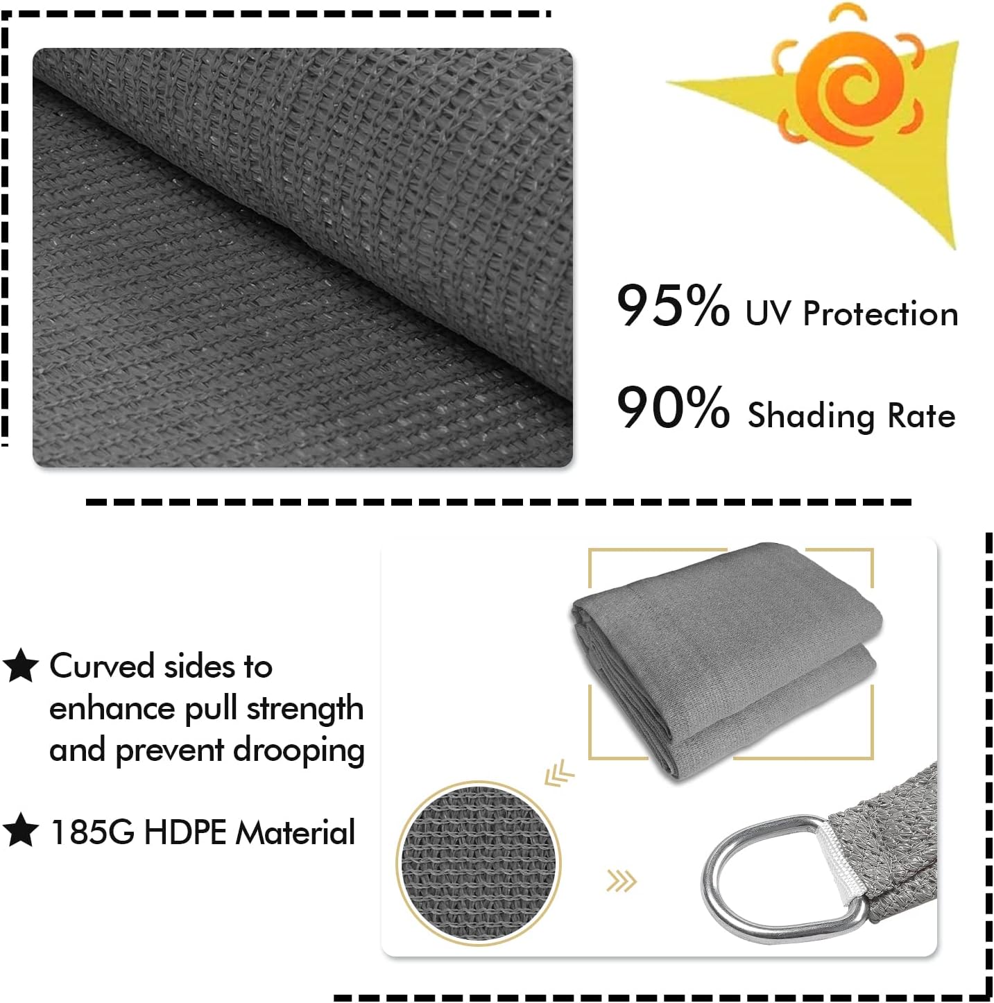 KANAGAWA 10'X12' Dark Gray Custom Size Sun Shade Sail Rectangle UV Block Canopy Cover for Patio Backyard Lawn Garden Outdoor (Customized Available)
