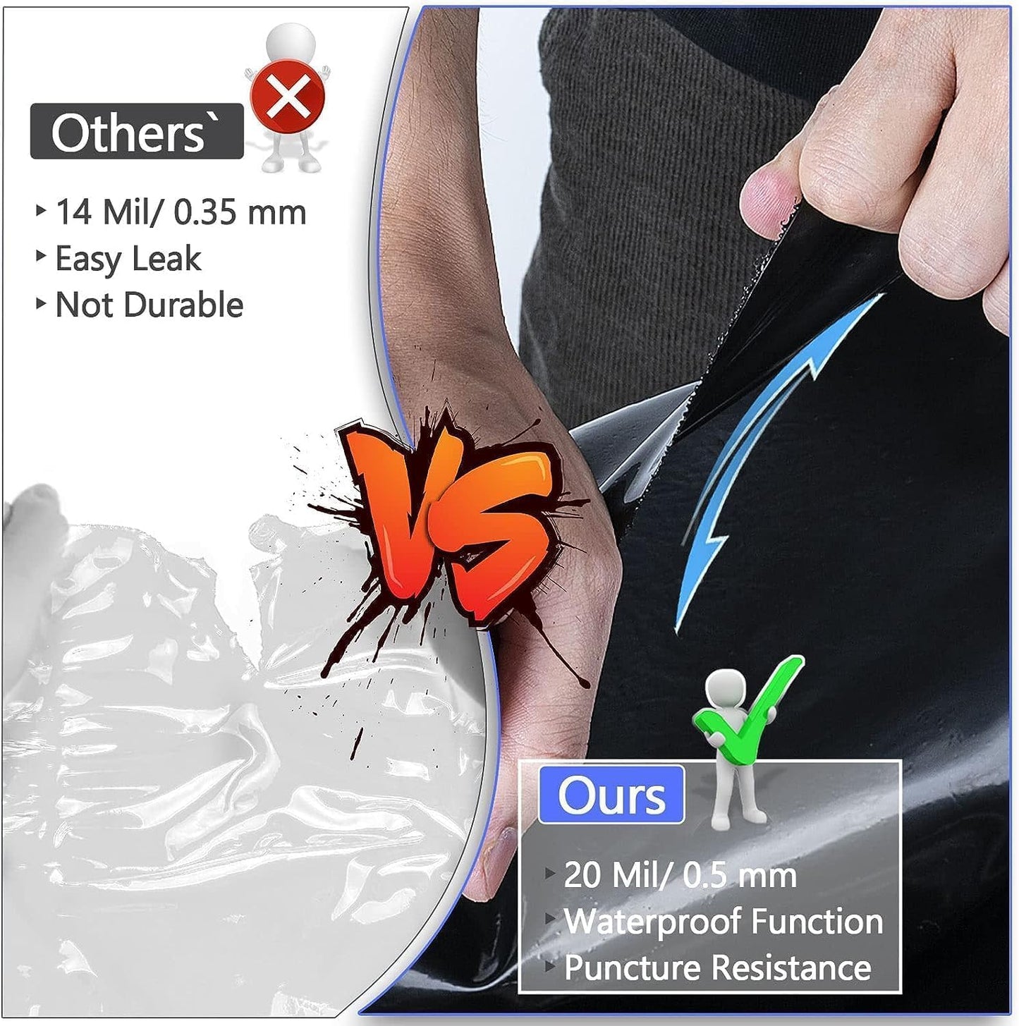 ToLanbbt Pond Liner 15 FT x 15 FT HDPE Pond Liners, 20 Mil UV Resistant Preformed Pond Liner Easy Cutting, Pond Liner for Natural Looking Ponds, Waterfall, Koi Pondsand Water Garden (Black)