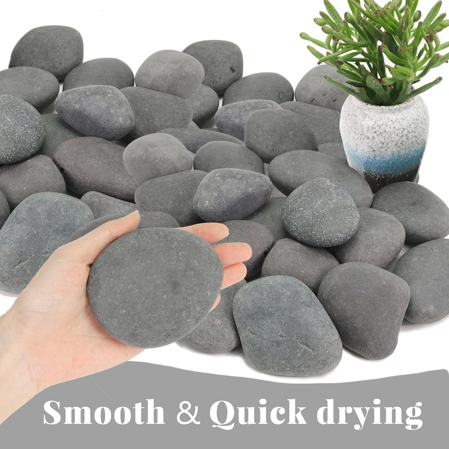 20LB Black Stones Pebbles River Rocks, Natural Beach Pebbles, 2-3" Garden Decorative Stones-2-3 Large Plant Rocks,Ideal for Aquarium, Home Decor