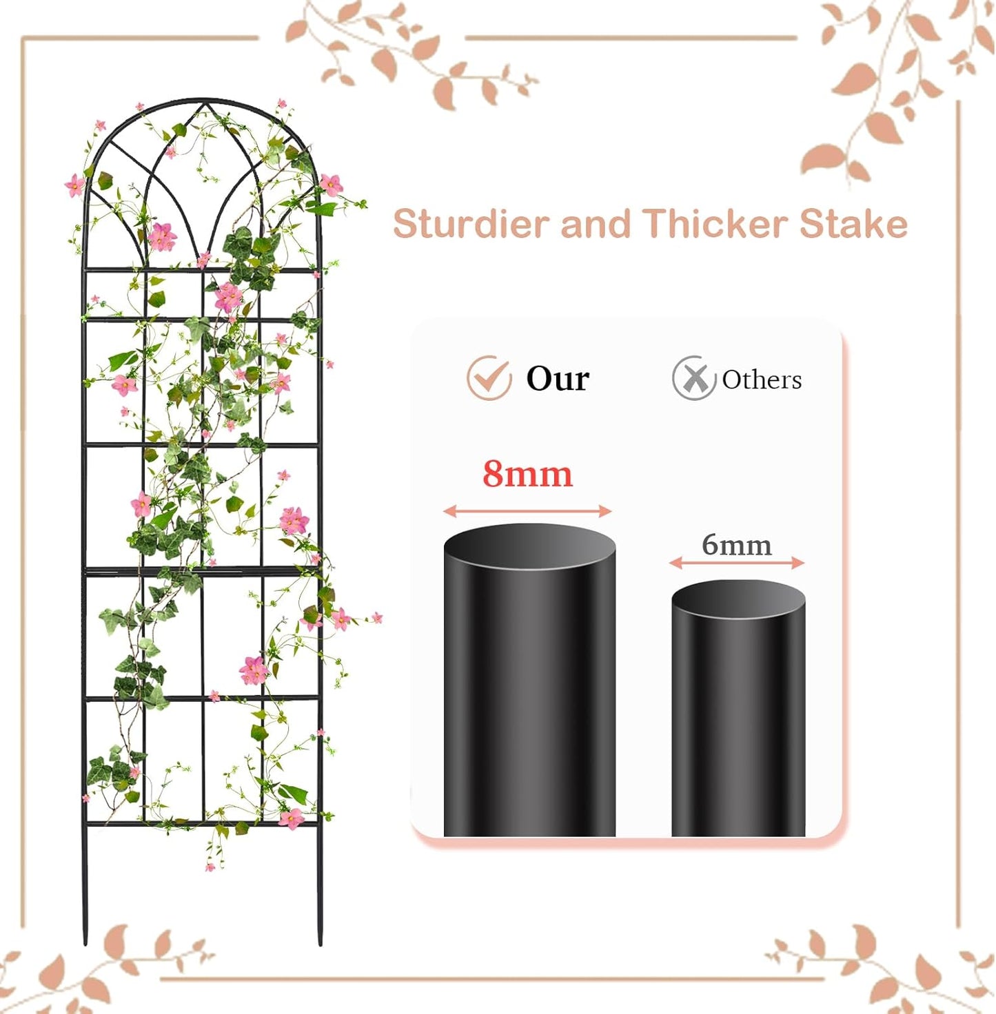 Garden Trellis for Climbing Plants Outdoor, 62"X15" Metal Garden Trellises, Decorative Garden Fencing Flower Trellis with Durable Powder Coating for Vines, Vegetable Support, Black (4, Pattern-B)