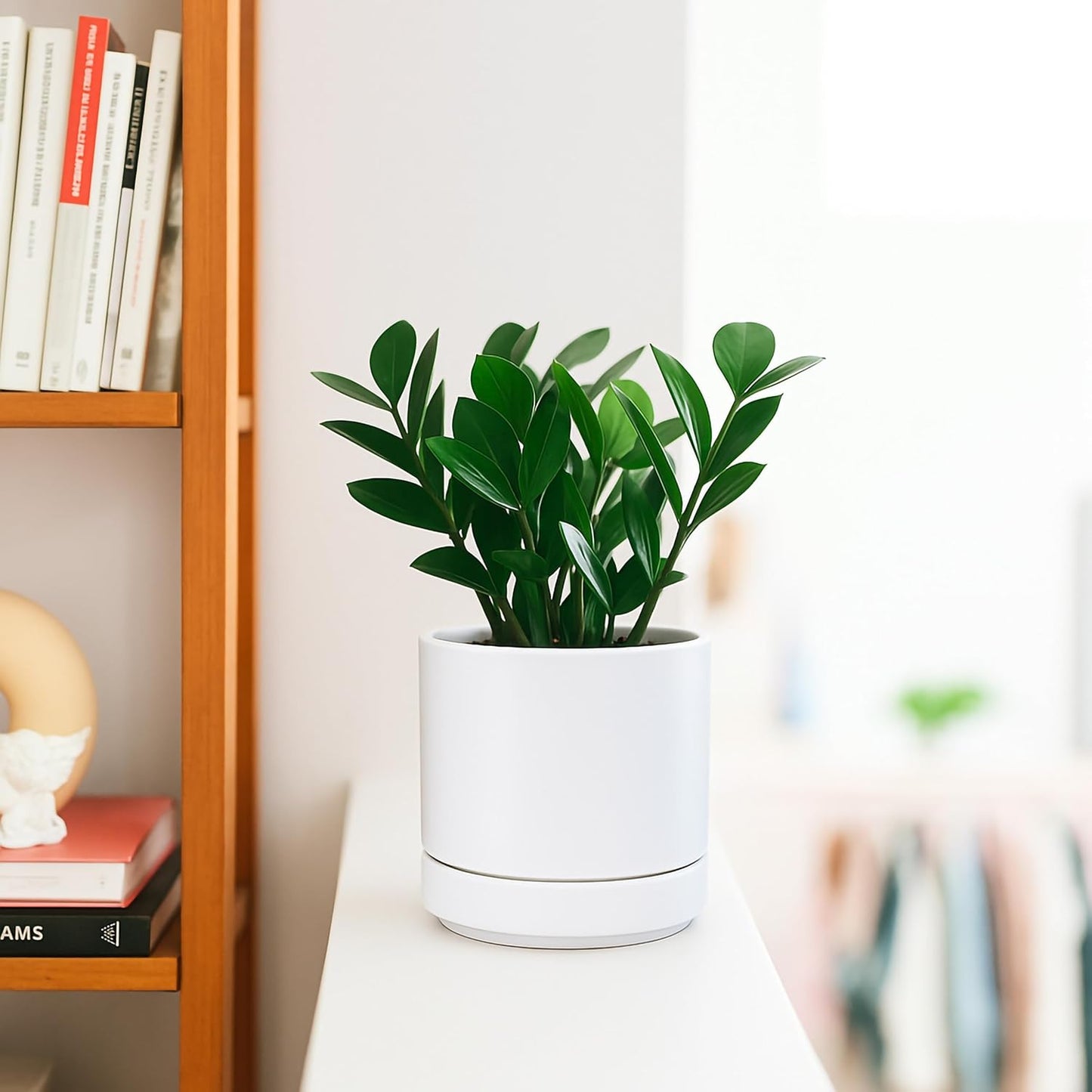 D'vine Dev 4.7 Inch & 6.5 Inch Ceramic Planter Pots for Plants with Drainage Hole and Saucer, Small Plant Pots Set, White, 94-G-S-1