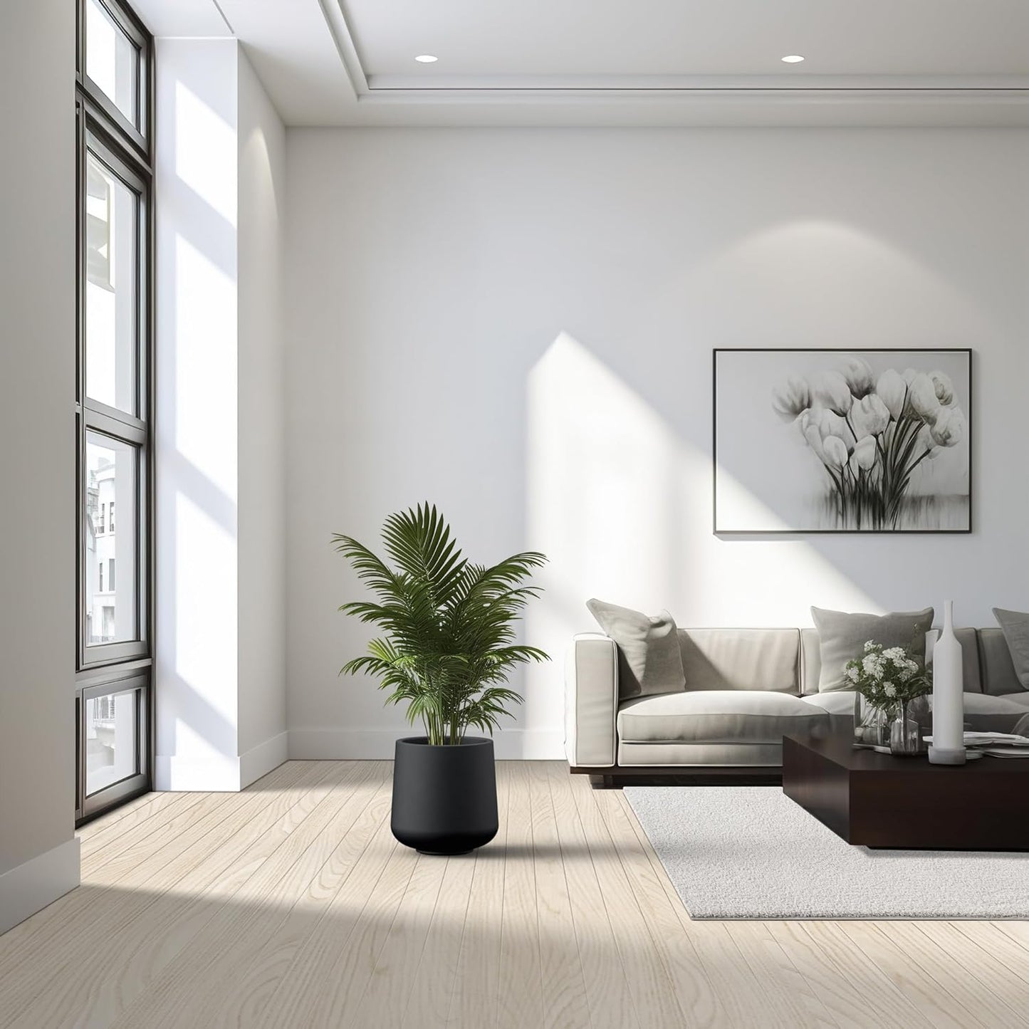 Kante 11.6" Dia Round Concrete Planter, Outdoor Indoor Large Plant Pots Containers with Drainage Hole and Rubber Plug for Home Garden Patio, Black