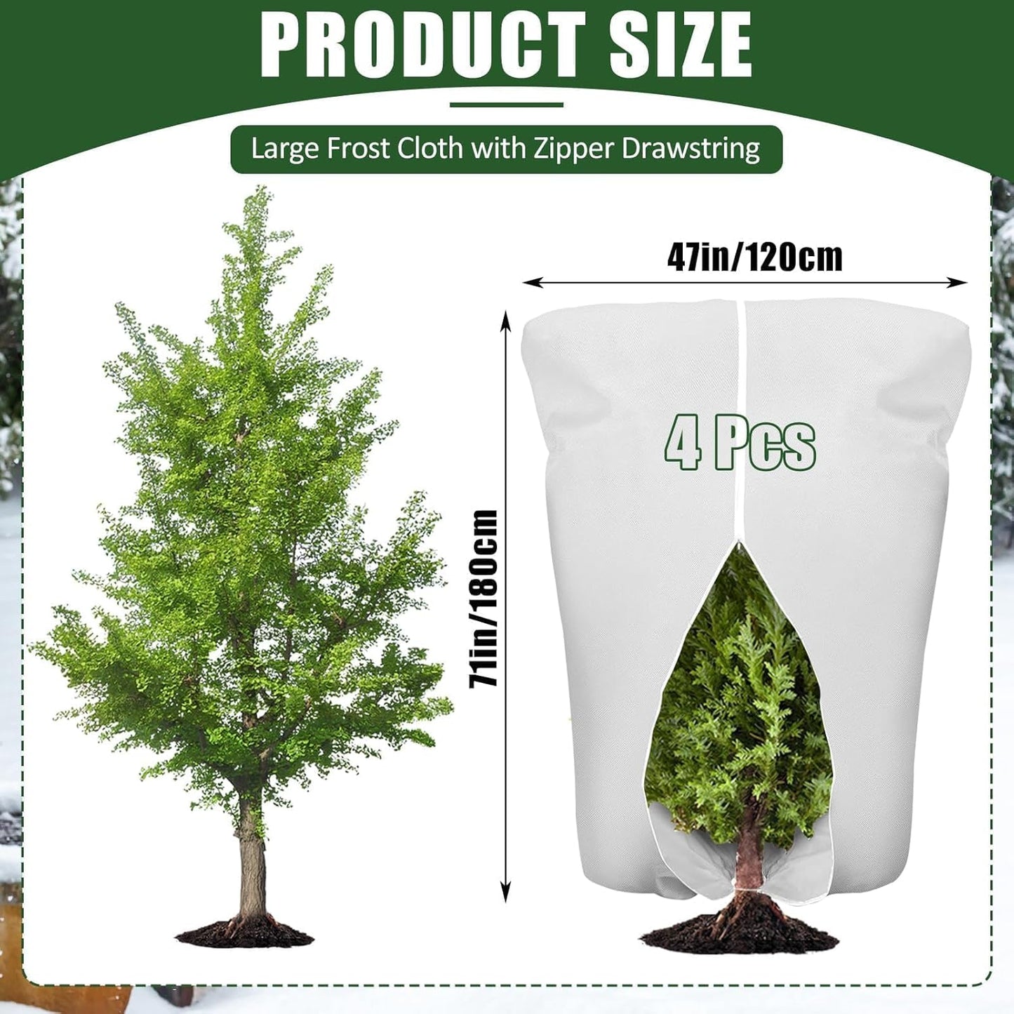 4 Pcs Plant Covers Frost Protection Bag 71" x 47" Winter Reusable Plants Jacket with Drawstring Shrub Protection Wraps Bags Frost Blanket for Winter Outdoor Garden Plants