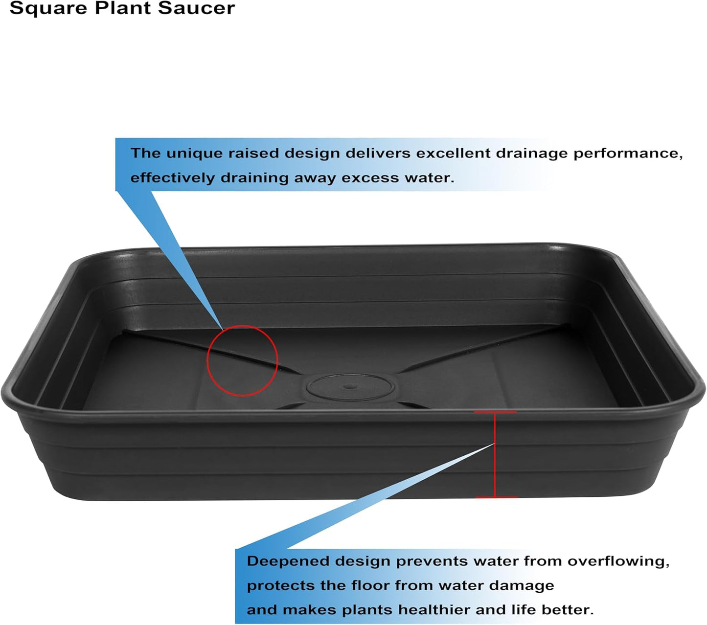 2 Pack Square Plant Saucer Tray 18 inch, Heavy Duty Plastic Plant Saucers for Indoors Outdoor, Flower Plant Drip Trays for Pots, Square Seed Starting Tray, Seedling Growing Trays