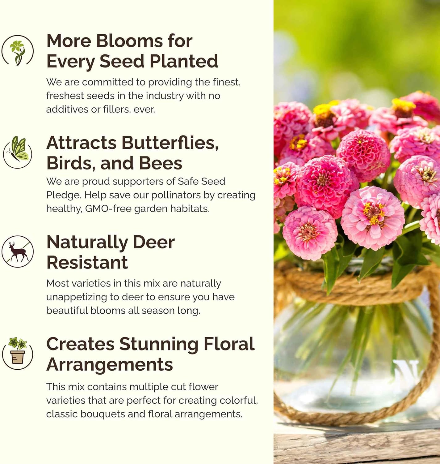 Eden Brothers Tickled Pink Flower Mixed Seeds for Planting, 5 lb, 2,400,000+ Seeds with Cosmos, Cornflower, Zinnia | Attracts Pollinators, Plant in Spring or Fall, Zones 3, 4, 5, 6, 7, 8, 9, 10