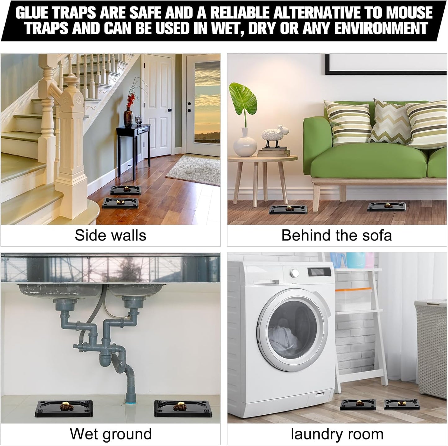 Qualirey 24 Pieces Mouse and Insect Glue Traps Baited Sticky Plastic Boards for House Rodents Heavier Adhesive Traps with Nontoxic Glue for Insects, Ready to Use, Pet Children Safe