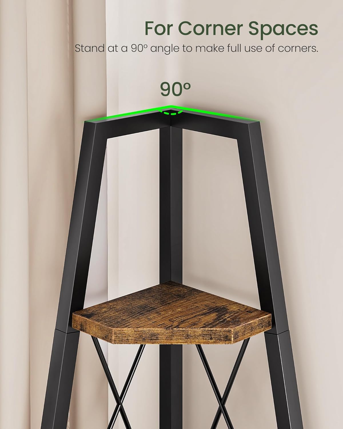 5-Tier Corner Shelf, Corner Bookshelf, Ladder Shelf, Floor Standing Storage Rack, Open Display Stand, Plant Stand, for Living Room, Bedroom, Study, Bathroom, Rustic Brown and Black TCJ22BF