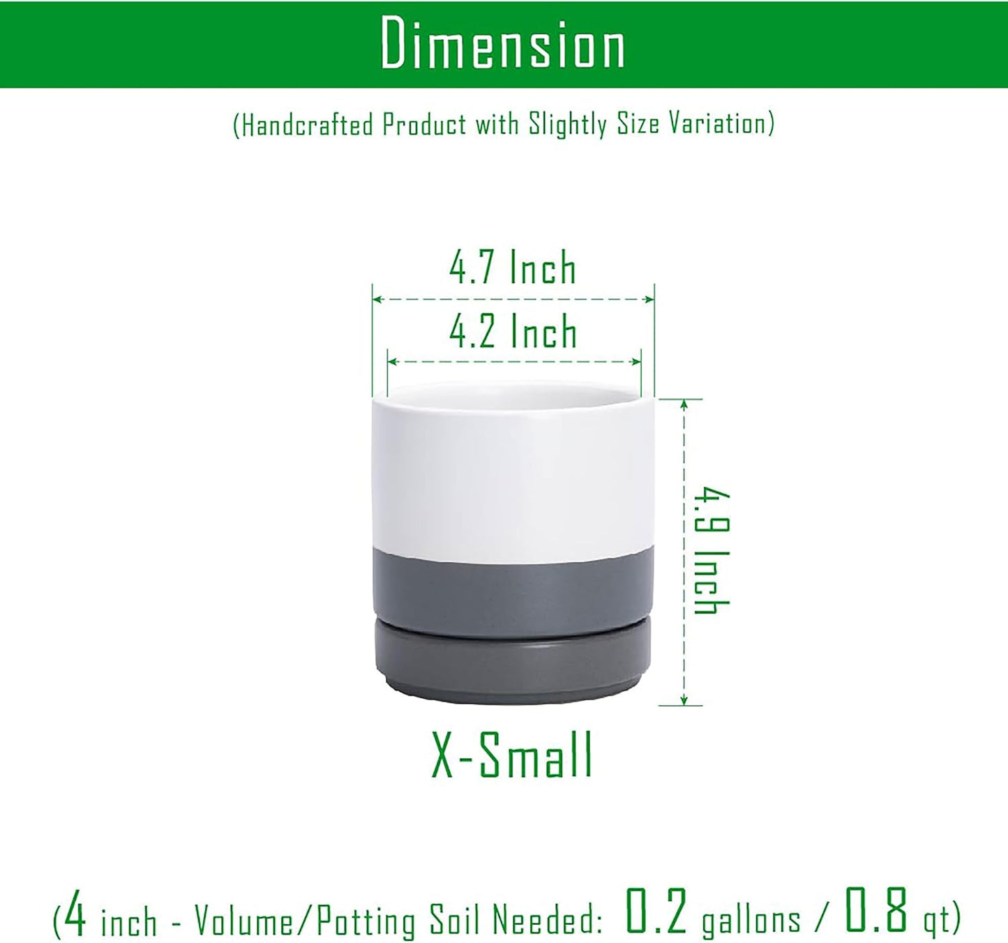 D'vine Dev Set of 2 Plants Pots, 4.7 Inch Ceramic Planter Pot for Plants with Drainage Hole and Saucer, White/Speckled Grey, 94-V-B-6