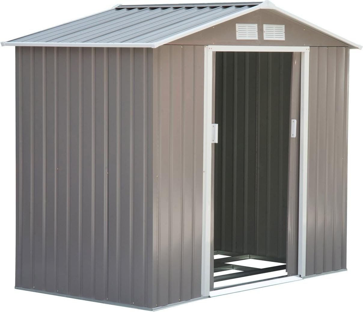 Outsunny 7' x 4' Outdoor Storage Shed, Garden Tool Metal Shed with Foundation Kit, Double Lockable Door, Air Vents and Sloping Roof, for Backyard, Patio, Lawn, Gray