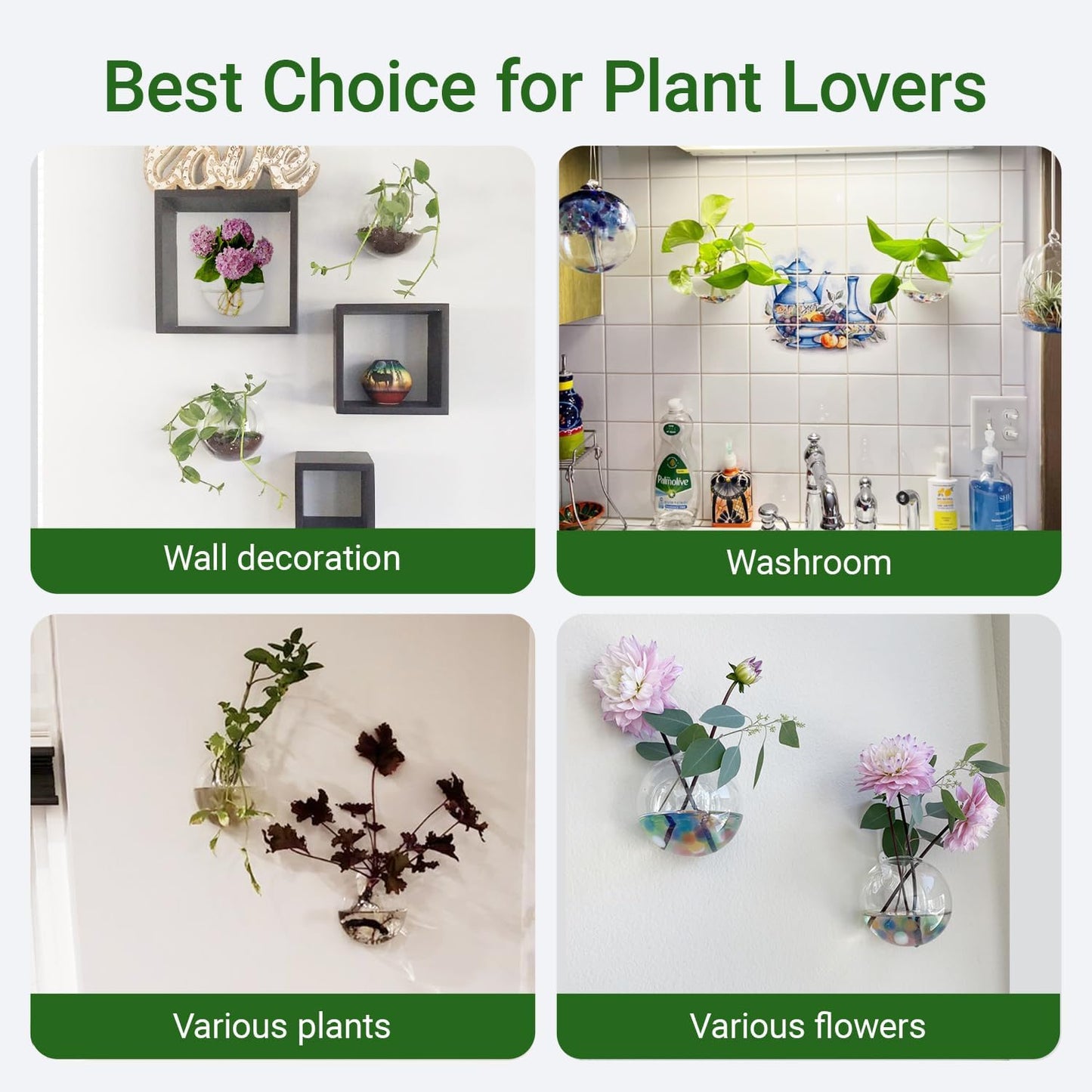 Ivolador Wall Hanging Planter Propagation Station Glass Flower Vase for Hydroponics Plants, Home Office Living Room Decor Gift, Set of 4