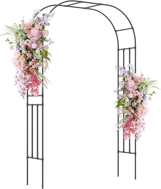Happygrill Garden Arbor, 95" Metal Archway Pergola w/PE Wrapped Steel Pipes, Ground Stakes, Spiral Rods Design for Climbing Plants Roses, Outdoor Arch Trellis for Lawn Backyard Wedding Ceremony