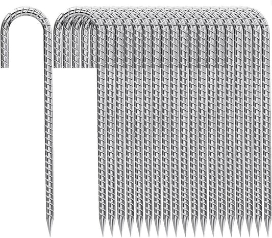 Ground-Stakes-Heavy-Duty-12-Inch, J Hook Rebar Stakes Galvanized Anti-Rust 50pcs Metal Stakes for Ground Heavy Duty Ground Anchors for Garden Dog Fence Chicken Coop Deer Fence