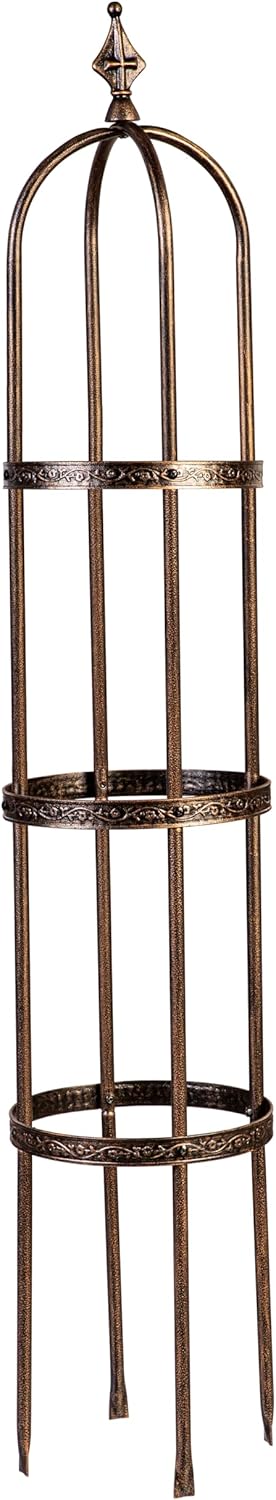 Evergreen Garden 5 ft Metal Garden Obelisk Trellis for Climbing Plants Vines, Clematis & Flowers | Outdoor & Indoor Plant Trellis for Potted Plants | Floral Pattern Arch Trellis (Antique Copper)