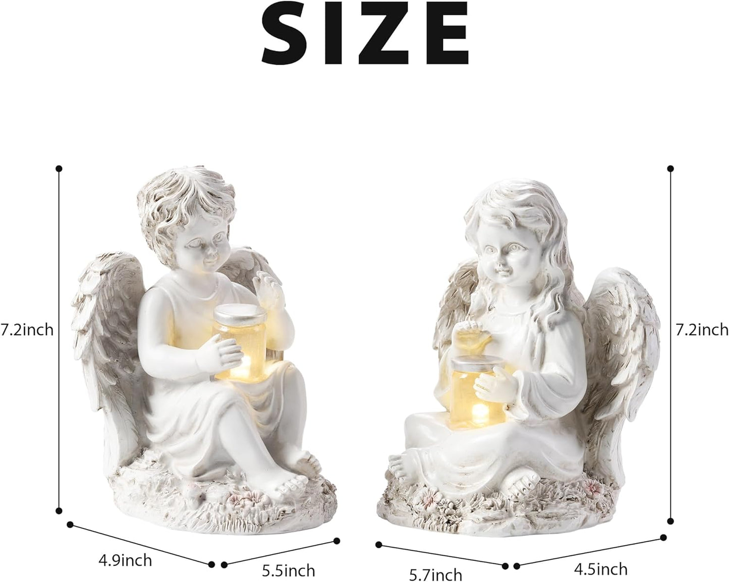 2 Pack Outdoor Angel Statue Garden Decor, Classic Solar Angel Figurine Decoration for Yard Art Indoor Porch Home Lawn Outside Light up Cherub Sculpture Guardian Wings Memorial Gifts