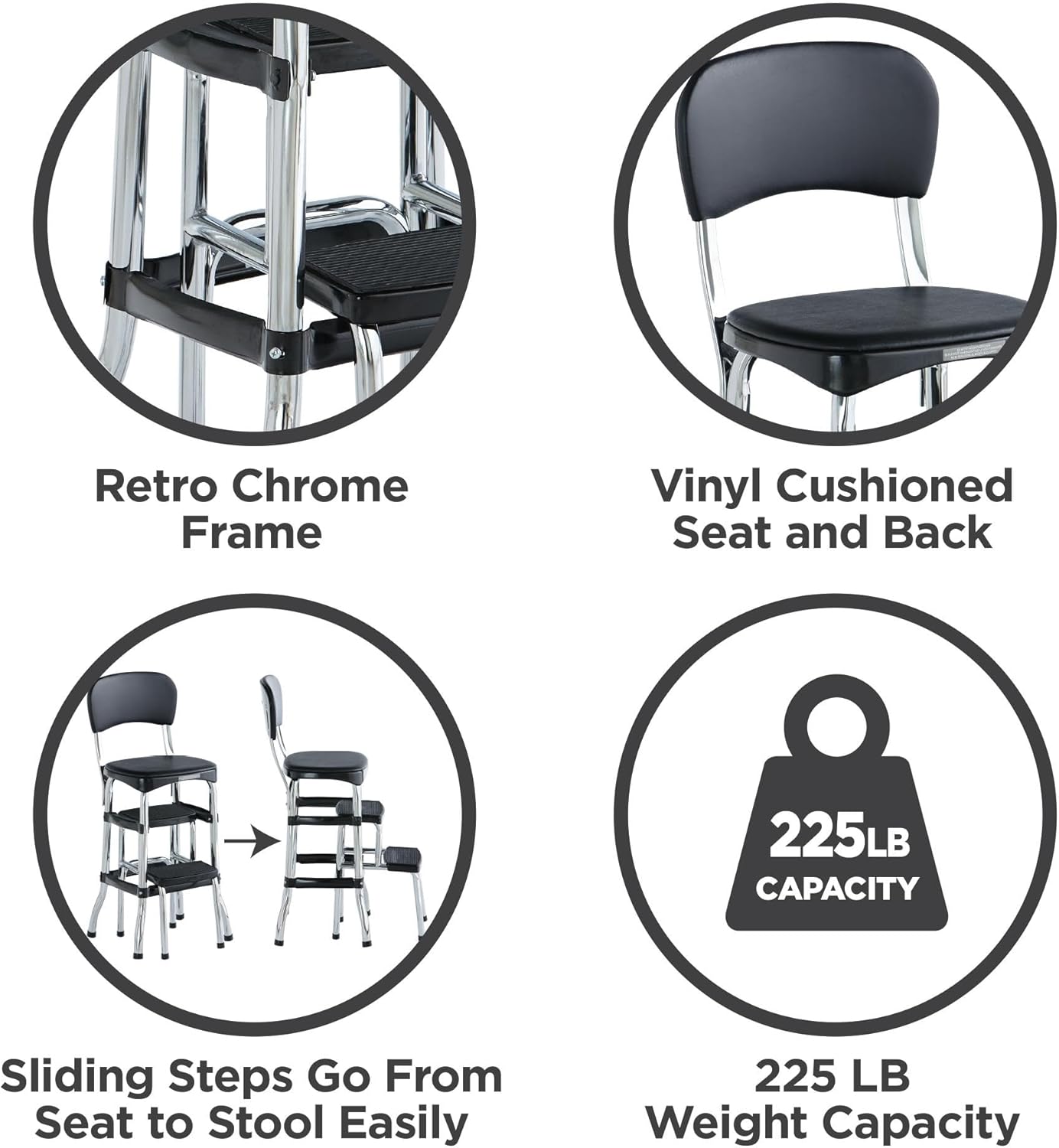 Cosco 11120CBB1E Black Retro Counter Chair / Step Stool, Black