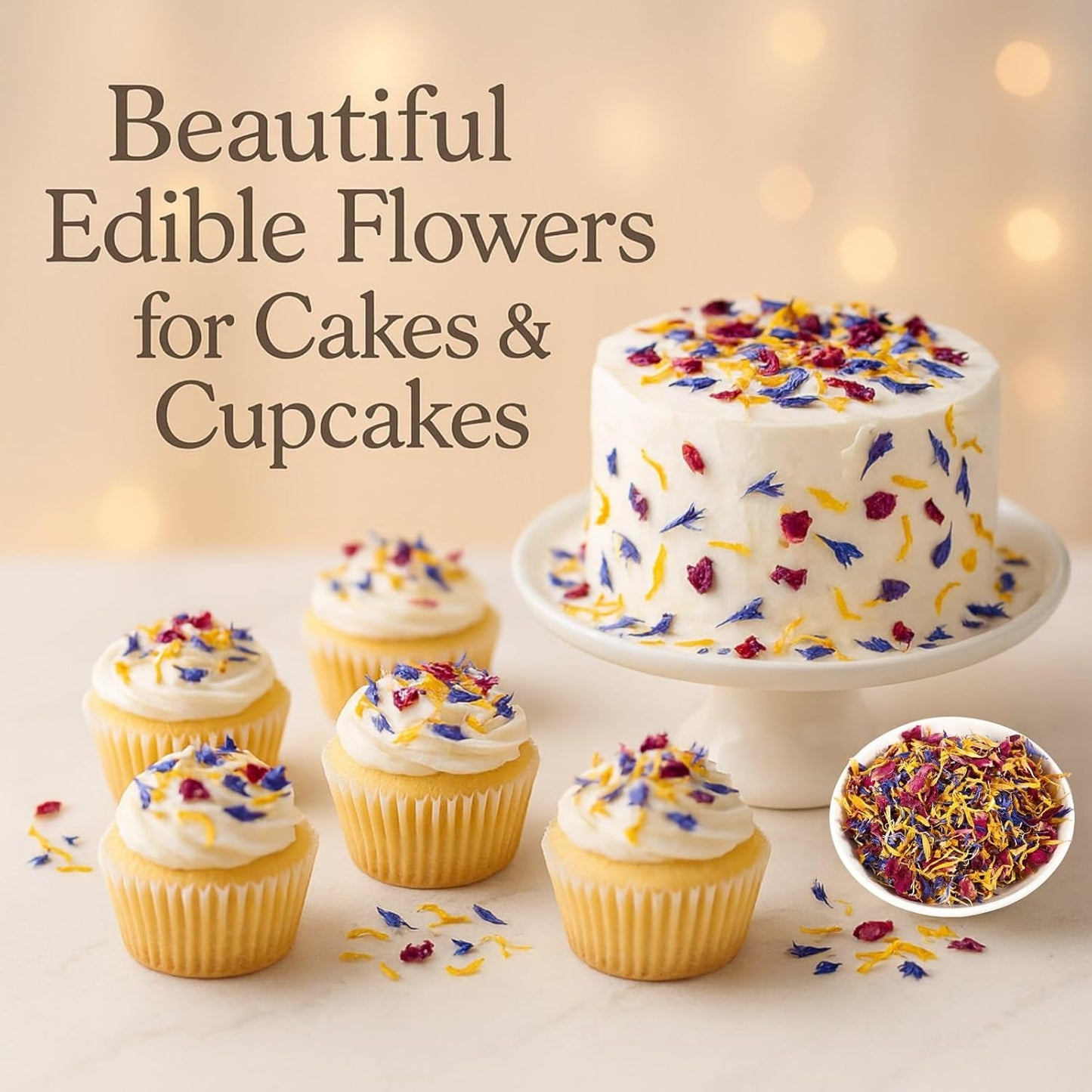 Edible Flower Sprinkles for Cake Decorating– 1oz Dried Edible Flowers Mix Rose, Cornflower, Calendula, Lavender– Edible Cake Decorations, Cupcake Sprinkles Flower for Drinks, Cocktails & Desserts