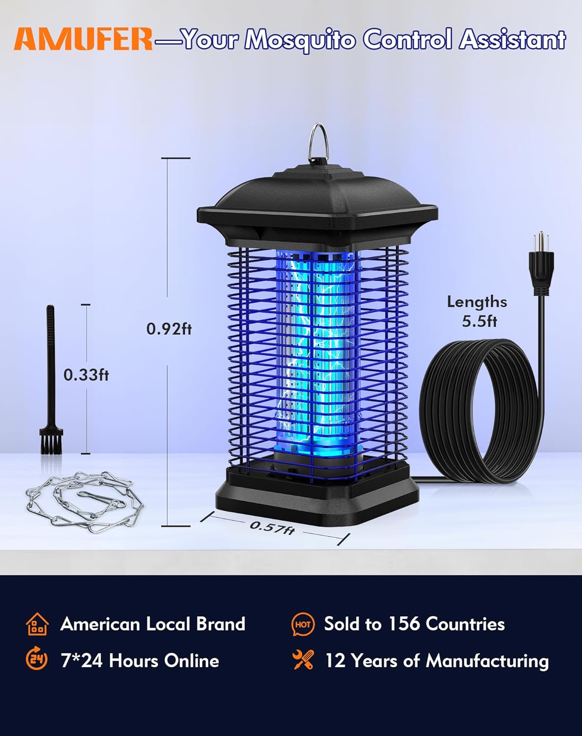 Bug Zapper for Outdoor & Indoor, 1/2 Acre Coverage Mosquito Lamp with 18W Bulb & 4400V High-Voltage, 100% Improvement in Mosquito Control Effect, Electric Fly Trap for Patio, Backyard, Home