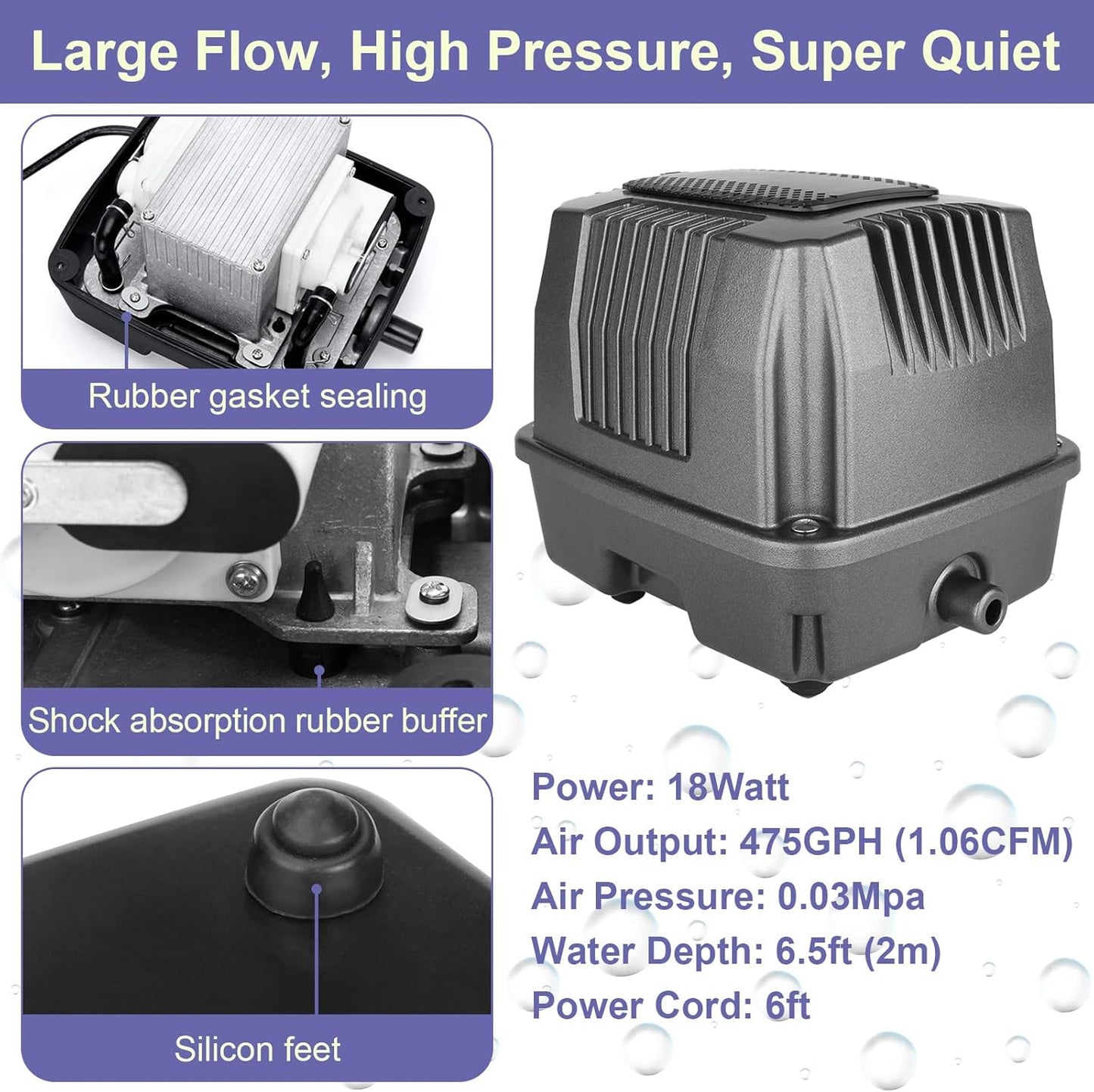 AquaMiracle Koi Pond Aerator Pond Air Pump with Self-Sinking Airline Rubber Air Diffuser, Air Flow Control Pond Deicer All-in-One Pond Aeration Kit for Outdoor Pond 2,000-5,000 Gallons