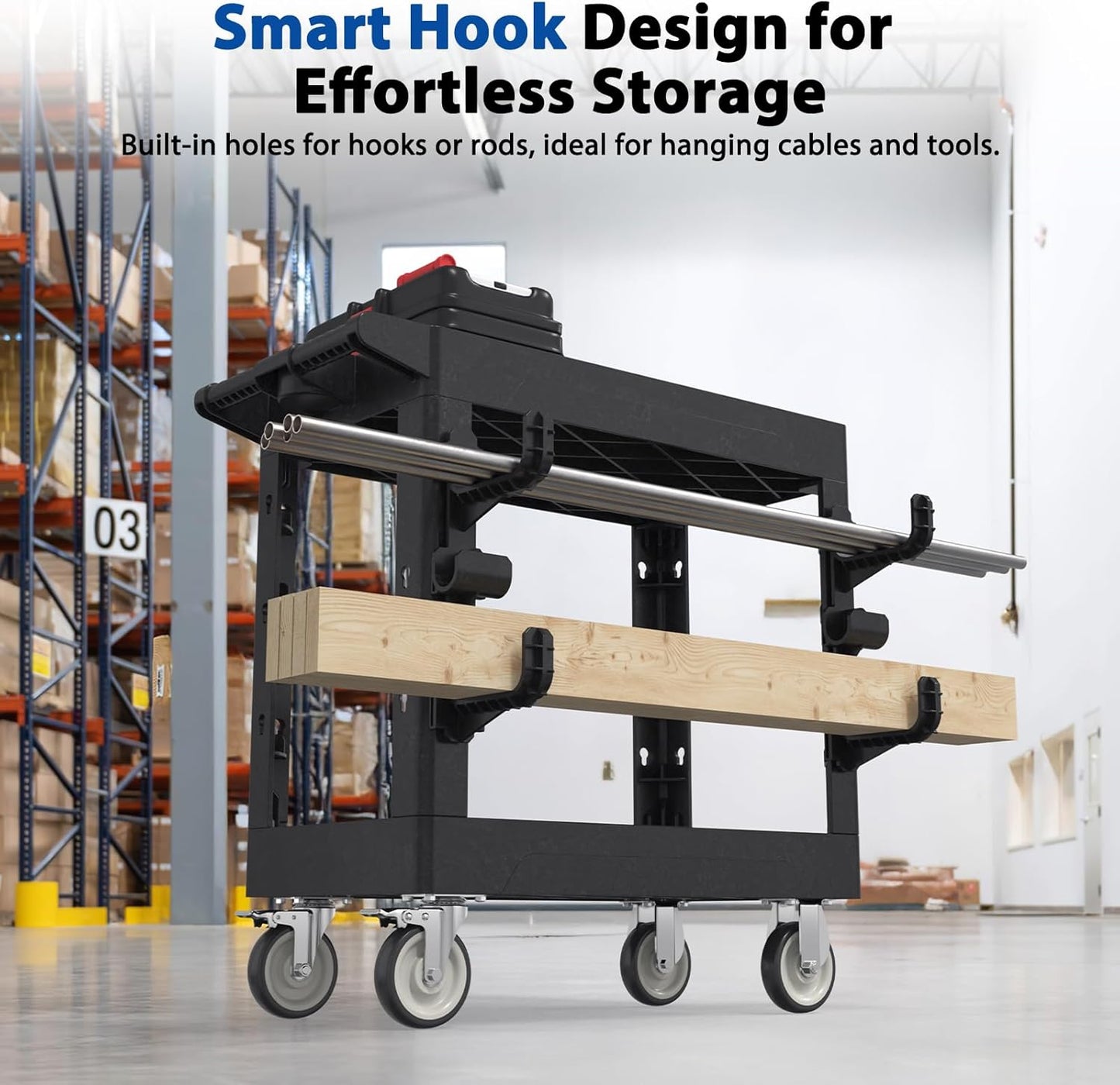 Heavy Duty Rolling Utility Cart with Wheels 2-Tier Utility Plastic Service Work Cart for Shop, Garage, Warehouse, Maintenance 550 lbs