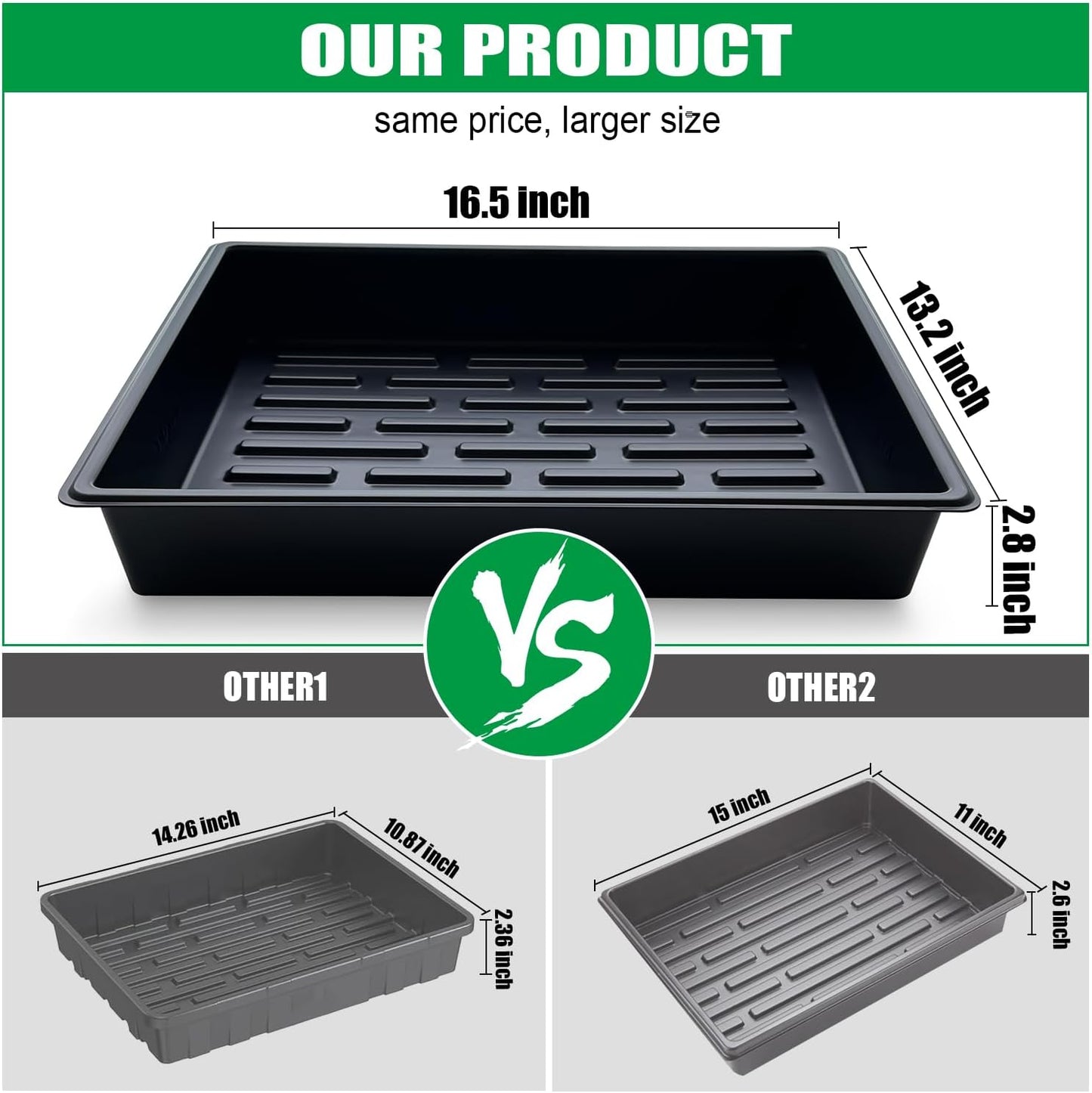 Seed Starter Tray, 10 Packs Plant Tray, Durable Plastic Growing Trays, Stackable Seedling Starter Trays Perfect for Indoor, Outdoor, Greenhouses, 16.5" L x 13.2" W x 2.8" H - Black