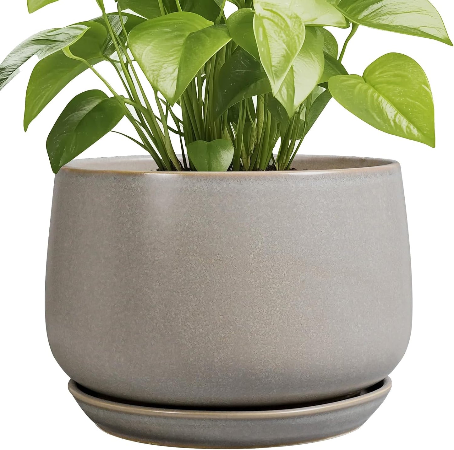 G EPGardening Ceramic Planter 9 Inch - Round Modern Plant Pots with Drainage and Plant Saucer Indoor Outdoor for Flower, Vanity Decor, House Gifts, Retro Grey