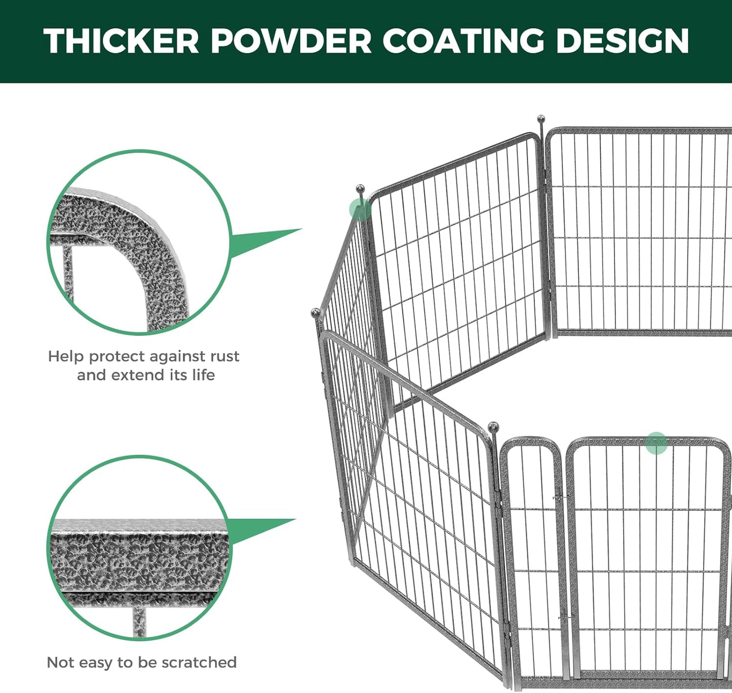 FXW Garden Fence Outdoor for The Yard – 32in(H) x 18.2ft(L) Heavy Duty Metal Animal Barrier for Dog and Rabbit, Decorative Dog Fence, 8 Panels, Silver