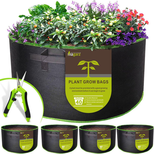 4-Pack 40 Gallon Fabric Flower Pots Garden Felt Grow Bags with Handle (Black)