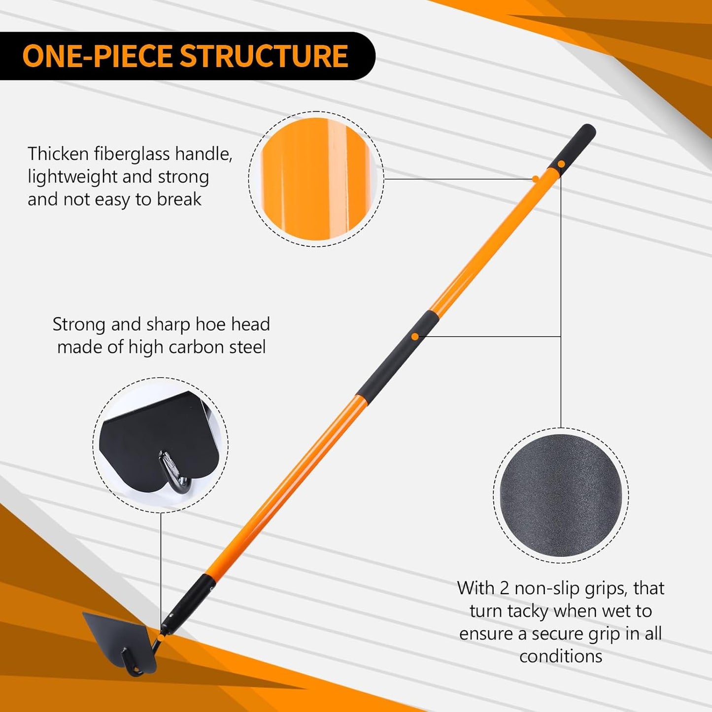 Garden Hoe Tool, Heavy Duty Hoe Garden Tool, Garden Hoe for Weeding with Long Fiberglass Handle, 58 Inches