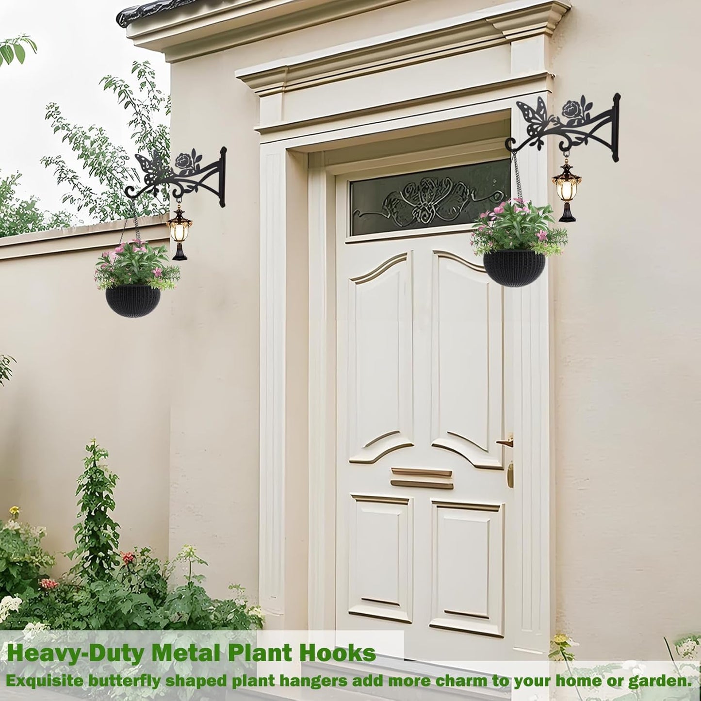 4 Pcs Plant Hangers Outdoor,9 inch Metal Hanging Plant Bracket with Butterfly Pattern,Heavy Duty Plant Hooks for Hanging Plants,Bird Feeder,Lantern