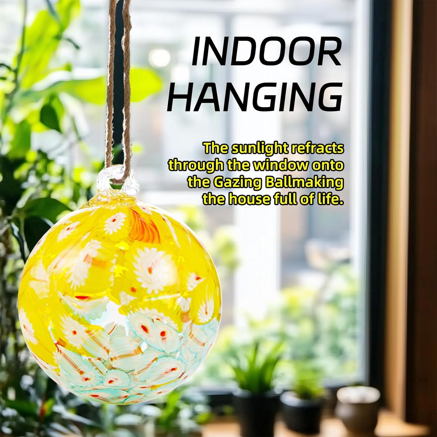 VOREEN 4" Hanging Glass Garden Gazing Ball Hand Blown Glass Witch Ball Christmas Ornament Friendship Balls for Outdoor Garden Patio Window Home Décor, Gift for Mom Wife Friend, Peacock Pattern