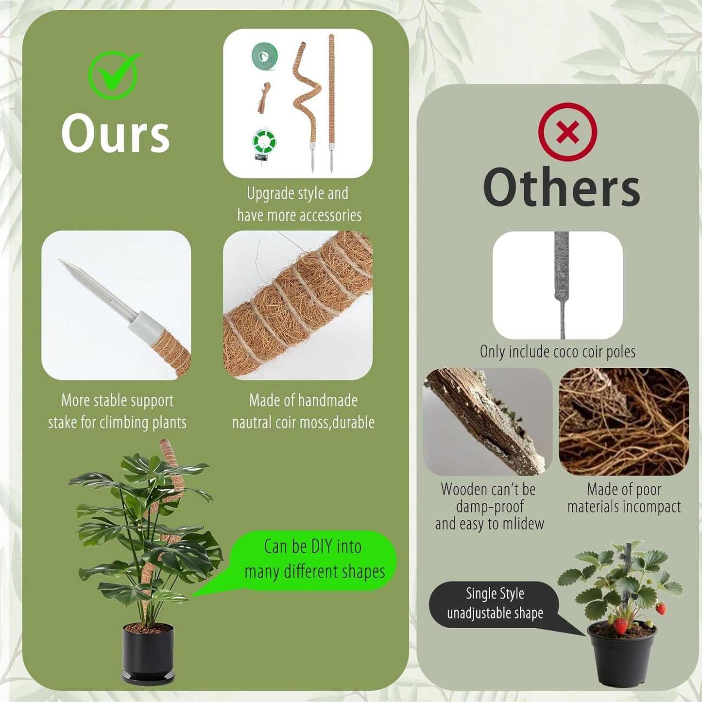 2 Pack Moss Pole, 28 Inch Monstera Plant Support, Moss Poles for Climbing Indoor Plants, Handmade Coco Coir Plant Support Stakes for Potted Plants, Pothos, Philodendron