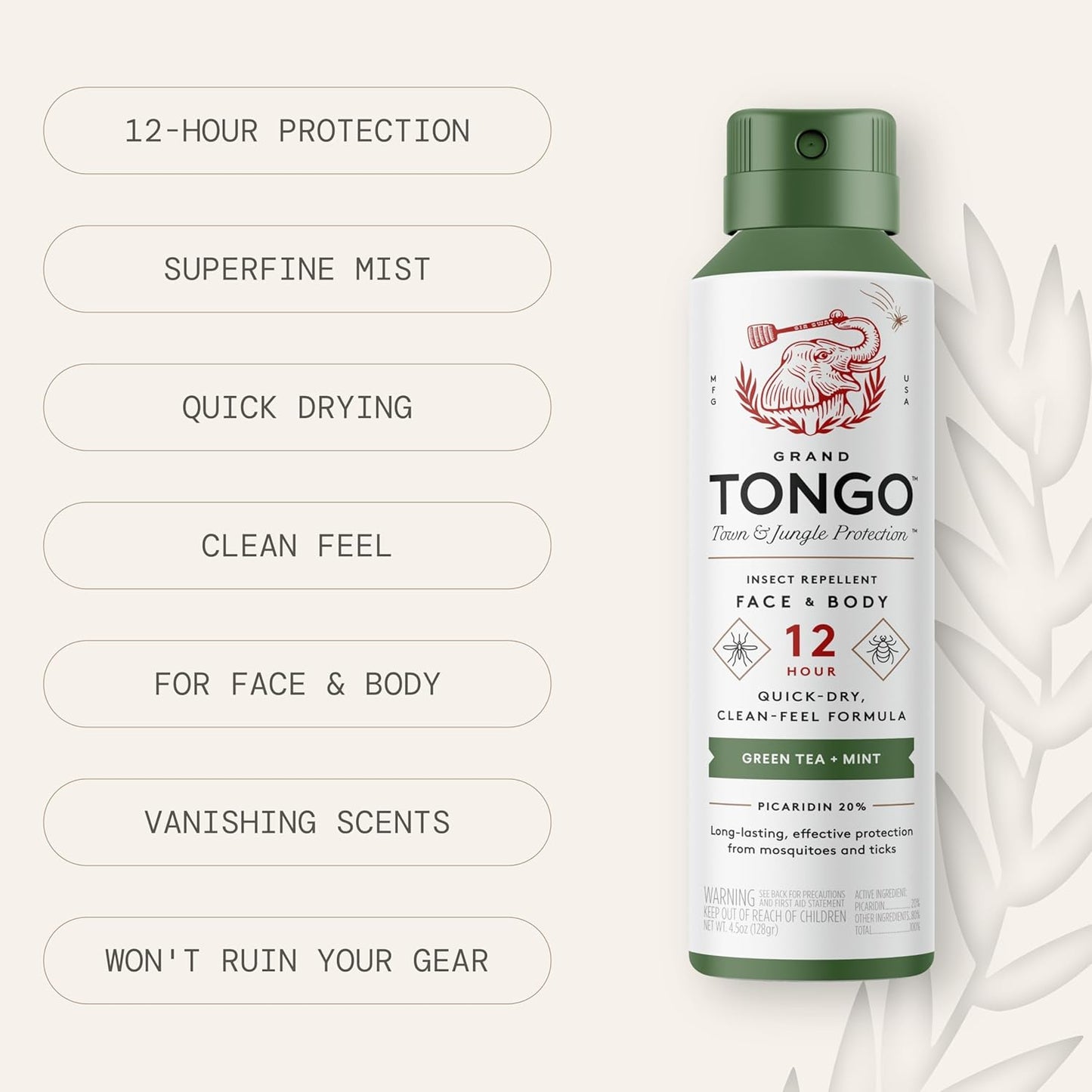 Green Tea + Mint Insect Repellent, 12-Hour Mosquito & Tick Protection, Picaridin-Based, Water-Based, Lightweight, Quick-Drying, Vanishing Scent, DEET Alternative, Face & Body Use, 3 Pack