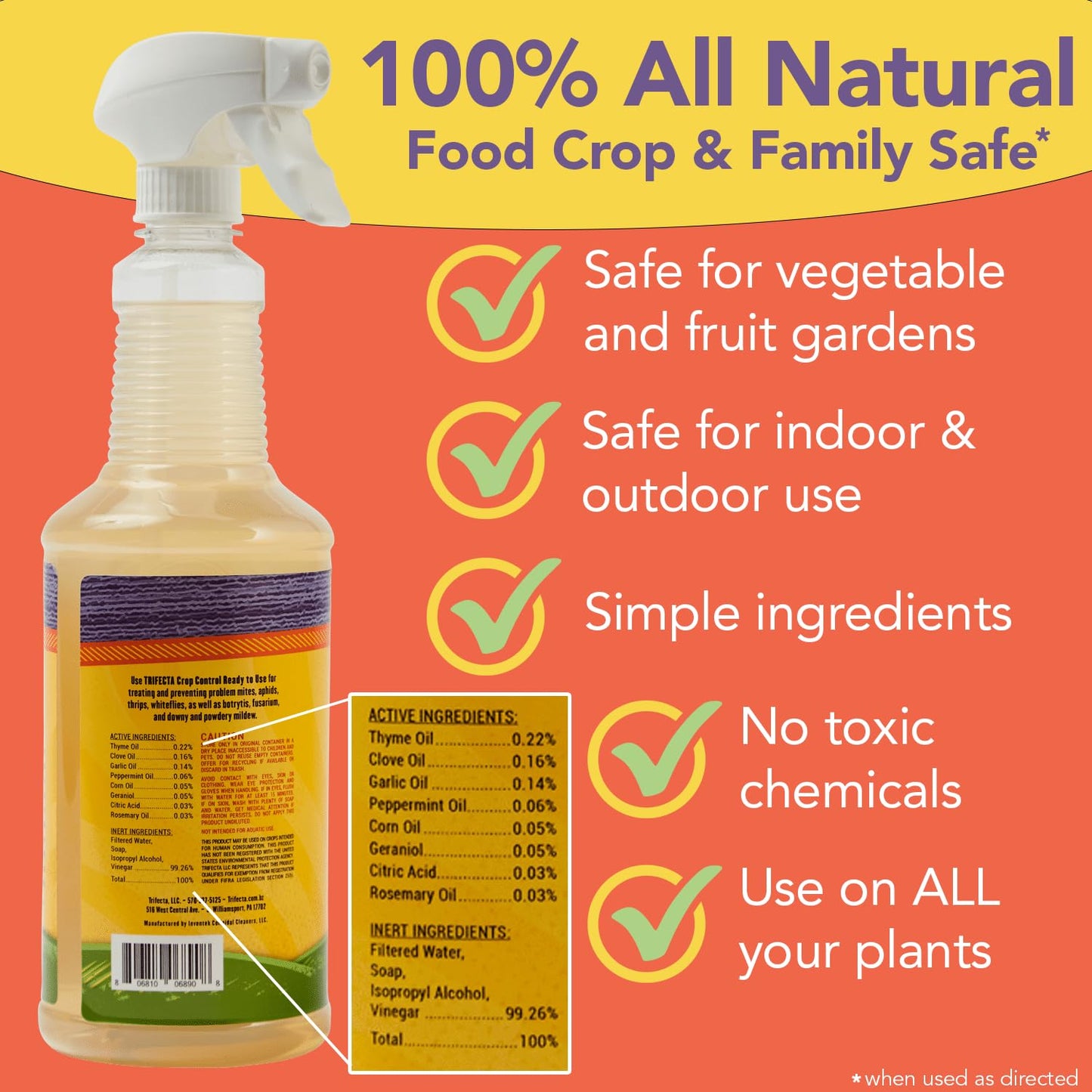 Trifecta Crop Control Insecticidal Soap for Plants | All Natural Fungicide for Plants | Spider Mite Killer Indoor Plants, Food Safe Pesticide, Herbicide, Spider Mites Spray for Plants (32oz - 2 Pack)