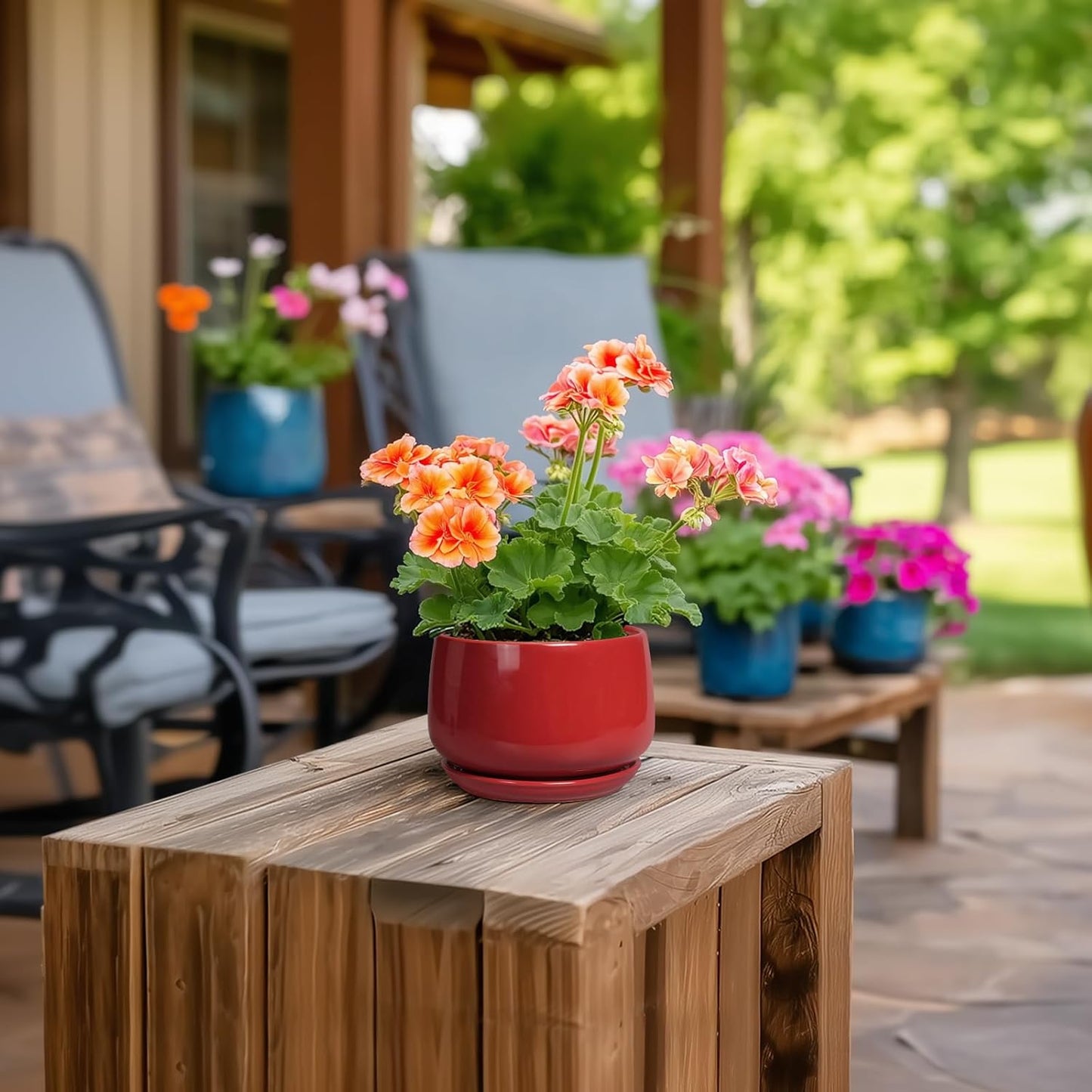 G EPGardening Ceramic Pots for Plants - 4 inch Succulent Pots Indoor Outdoor, Small Planter with Drainage Hole & Tray, Modern Flower Pot, Decorative Round Planter, Living Room Decor, Home Gifts, Red