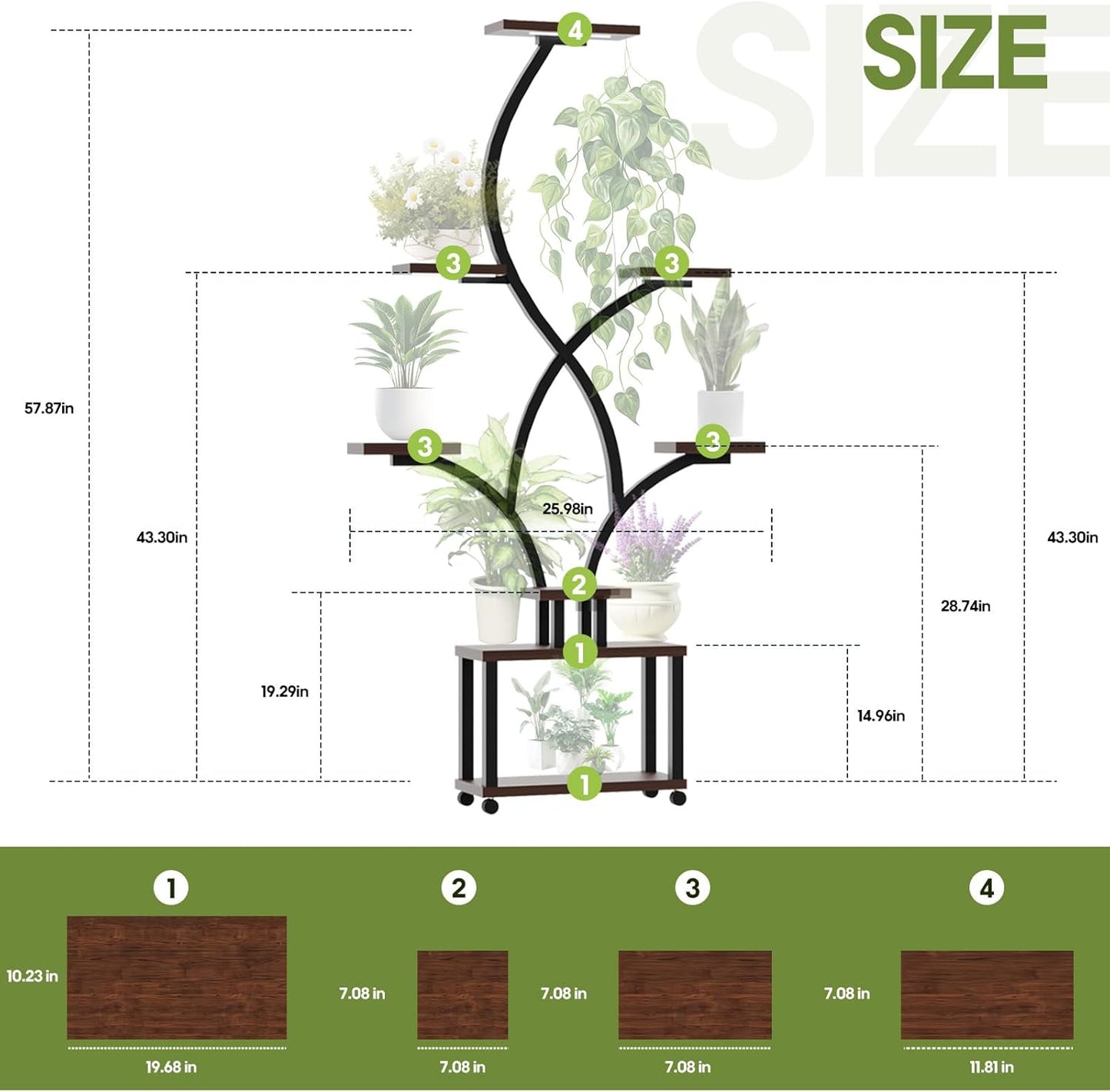Indoor Plant Stand with Grow Lights ，Stylish S-Shaped Metal Rack for Multiple Indoor Plants ，8-Tiered Tall Plant Shelf for Home and Patio ，Perfect for Plant Lovers