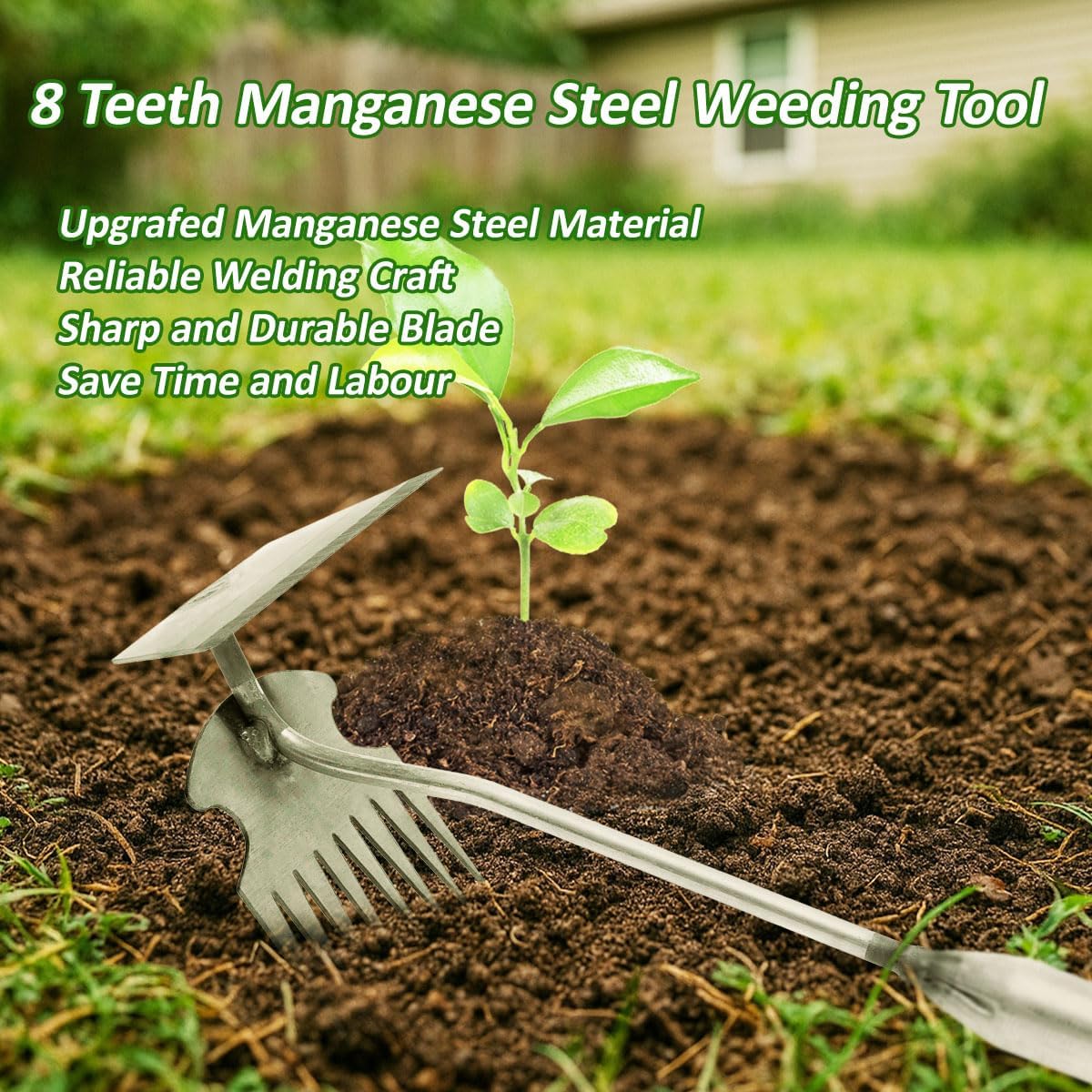 Dual-Head Weed Puller Tool, 2 Pack Heavy Duty Weeder Tool & Weed Remover, Garden Uprooting Tool with Hoe and Rake for Easy Weed Removal